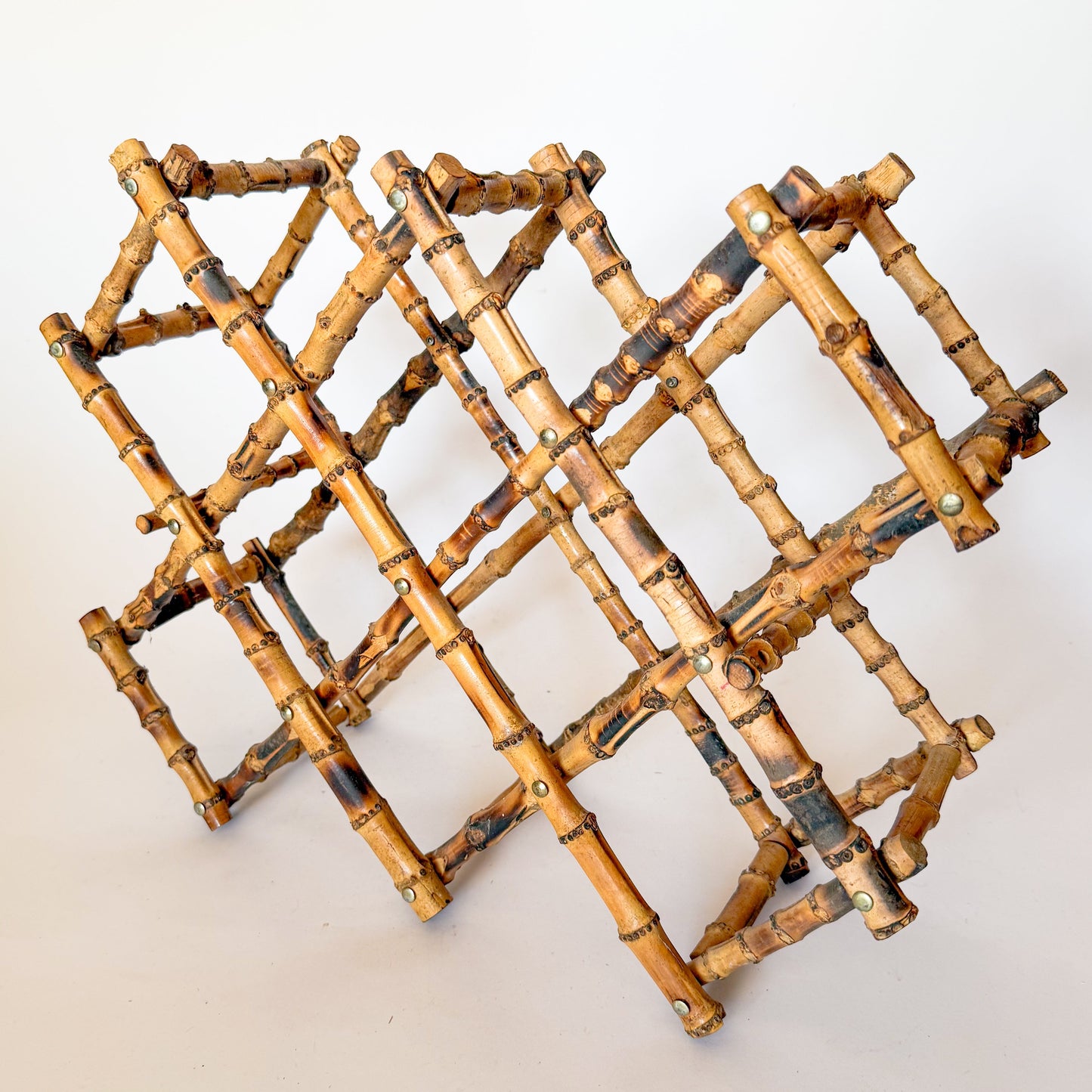 Vintage Burnt Tortoise or Scorched Bamboo Collapsable Wine Rack