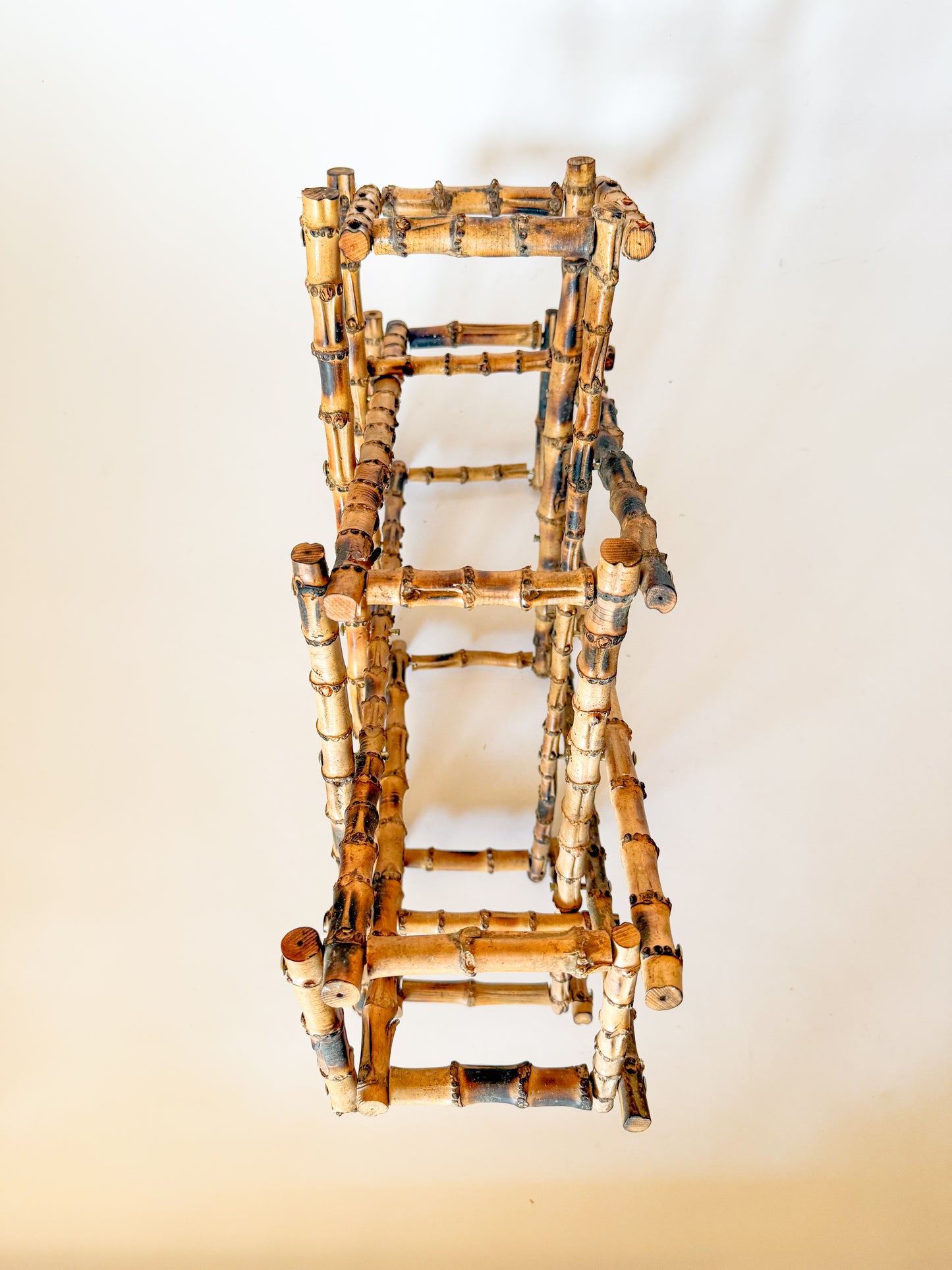 Vintage Burnt Tortoise or Scorched Bamboo Collapsable Wine Rack