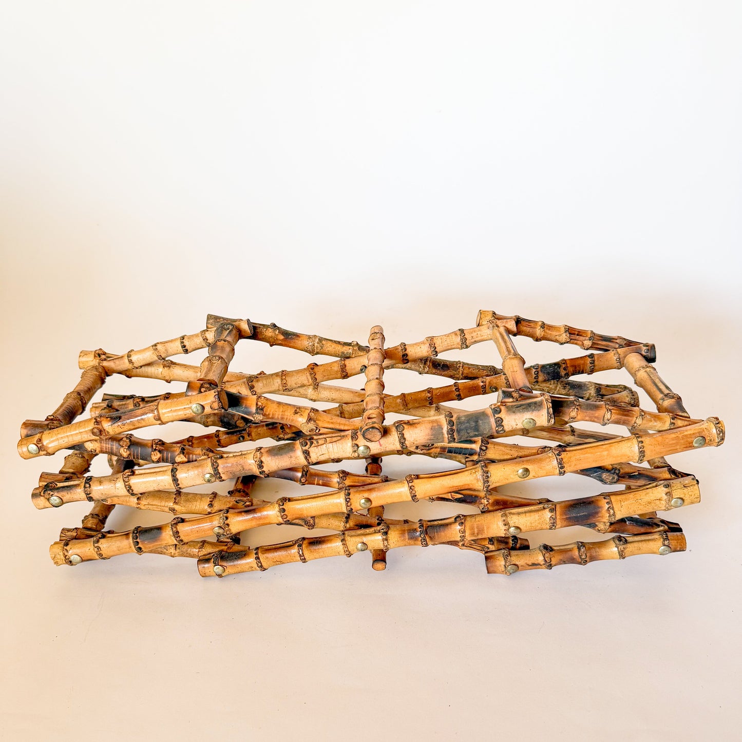 Vintage Burnt Tortoise or Scorched Bamboo Collapsable Wine Rack