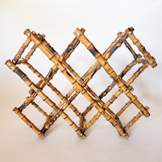 Vintage Burnt Tortoise or Scorched Bamboo Collapsable Wine Rack