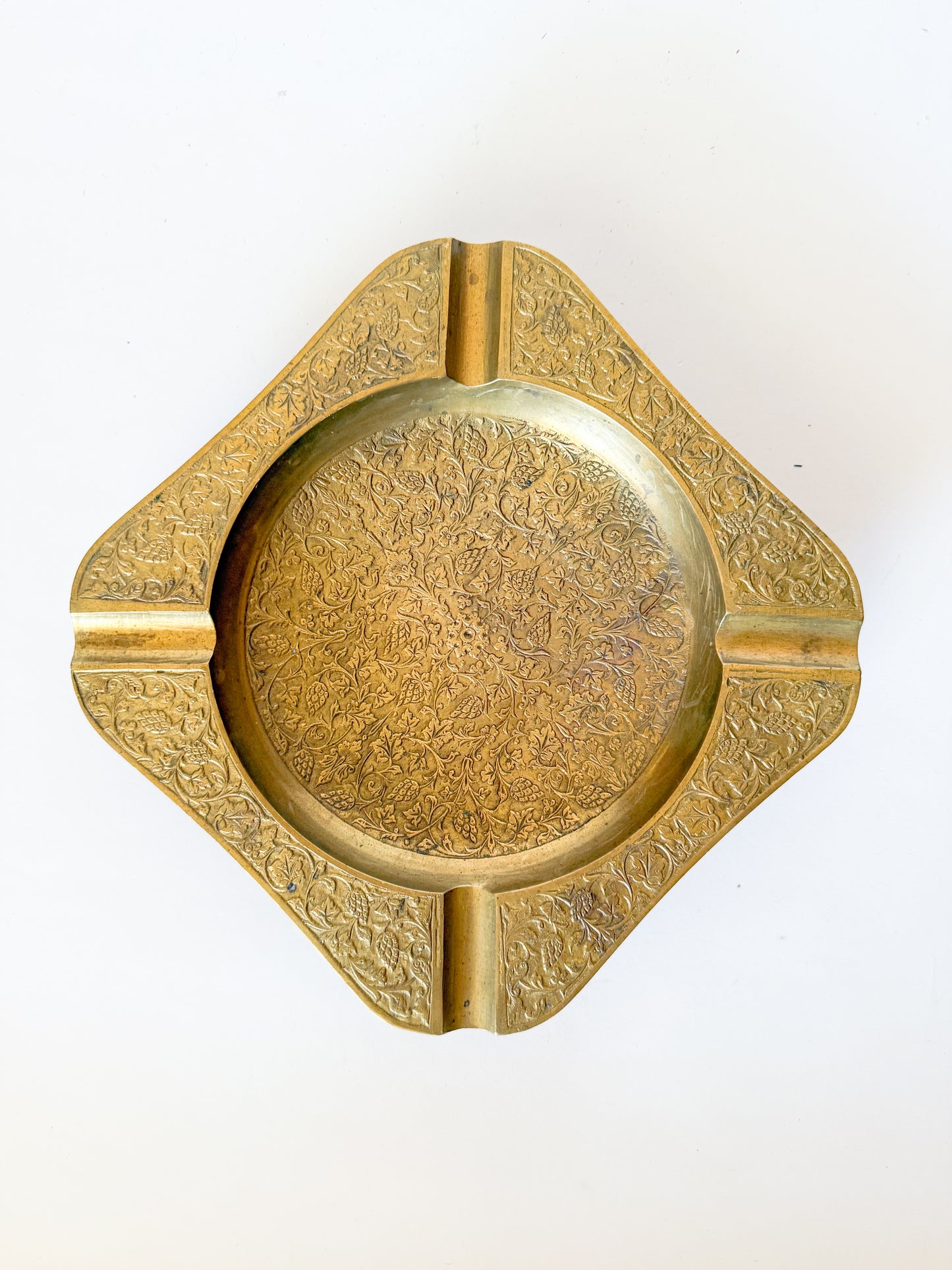 Vintage Floral Brass Catchall Dish