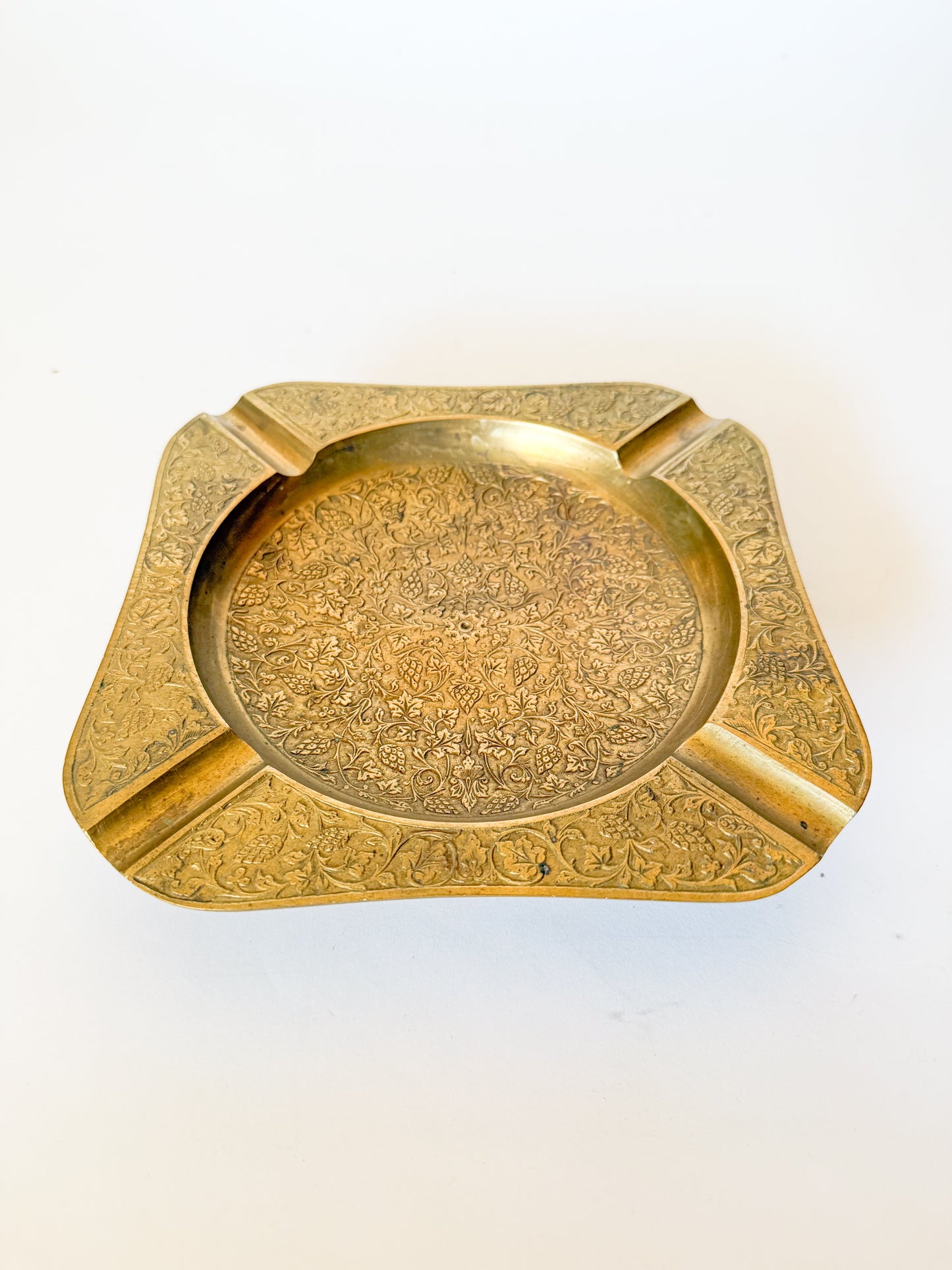 Vintage Floral Brass Catchall Dish