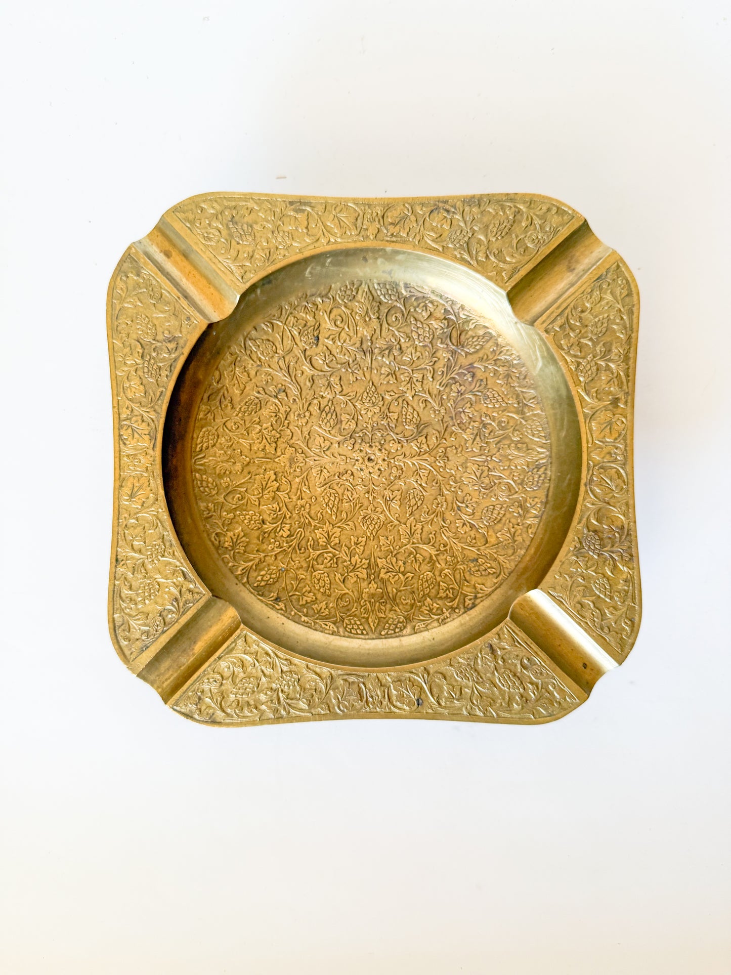 Vintage Floral Brass Catchall Dish