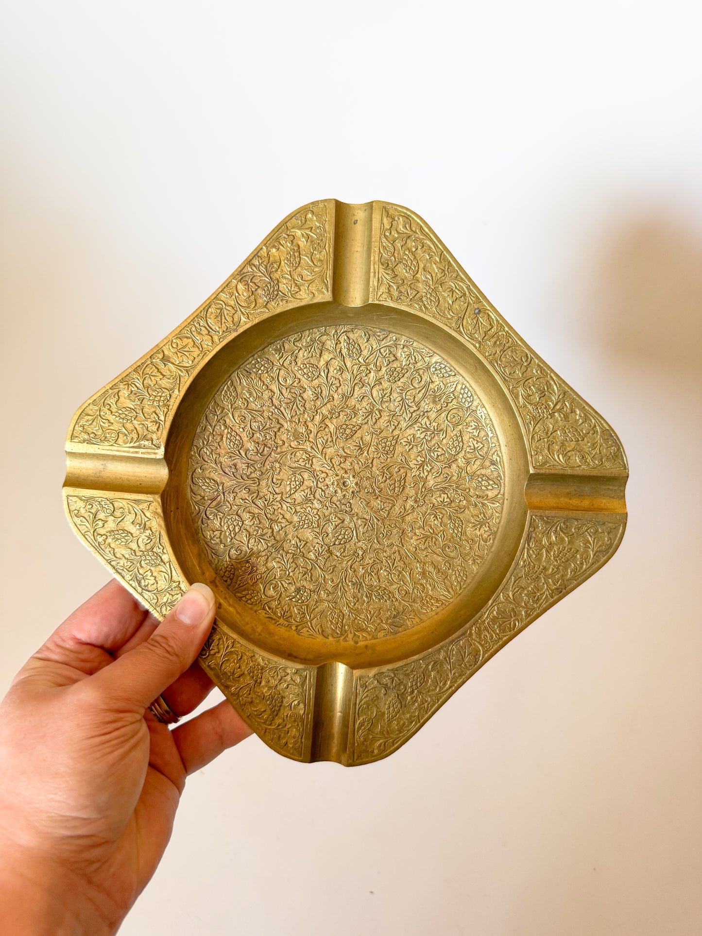 Vintage Floral Brass Catchall Dish