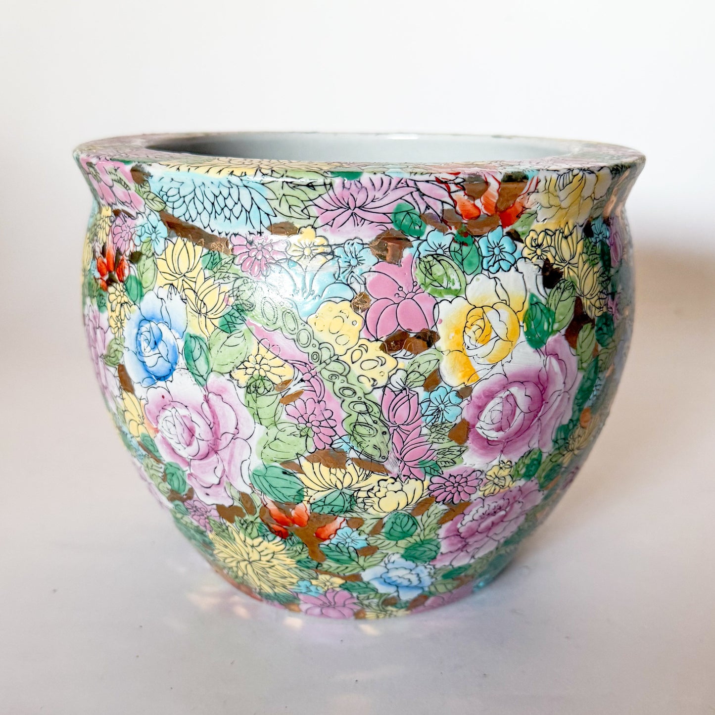 Vintage Chinese Ceramic Porcelain Mille Fleur Thousand Flowers Jardiniere Planter