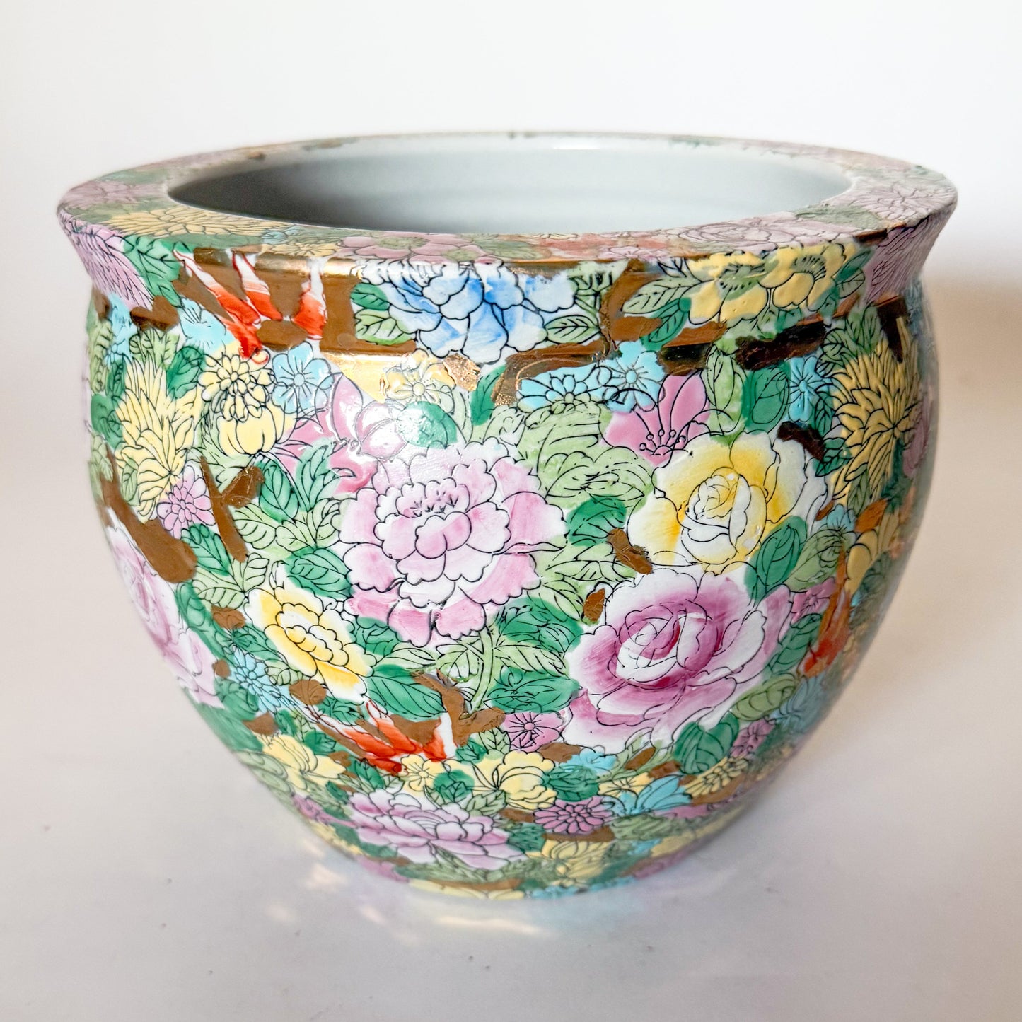 Vintage Chinese Ceramic Porcelain Mille Fleur Thousand Flowers Jardiniere Planter