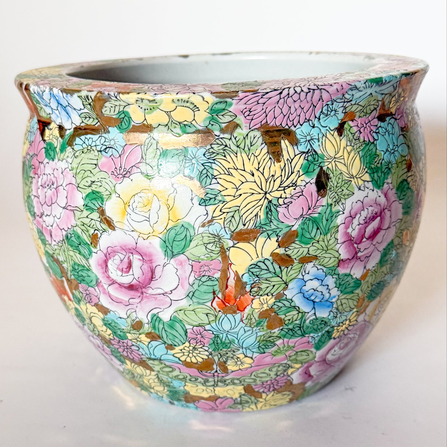 Vintage Chinese Ceramic Porcelain Mille Fleur Thousand Flowers Jardiniere Planter