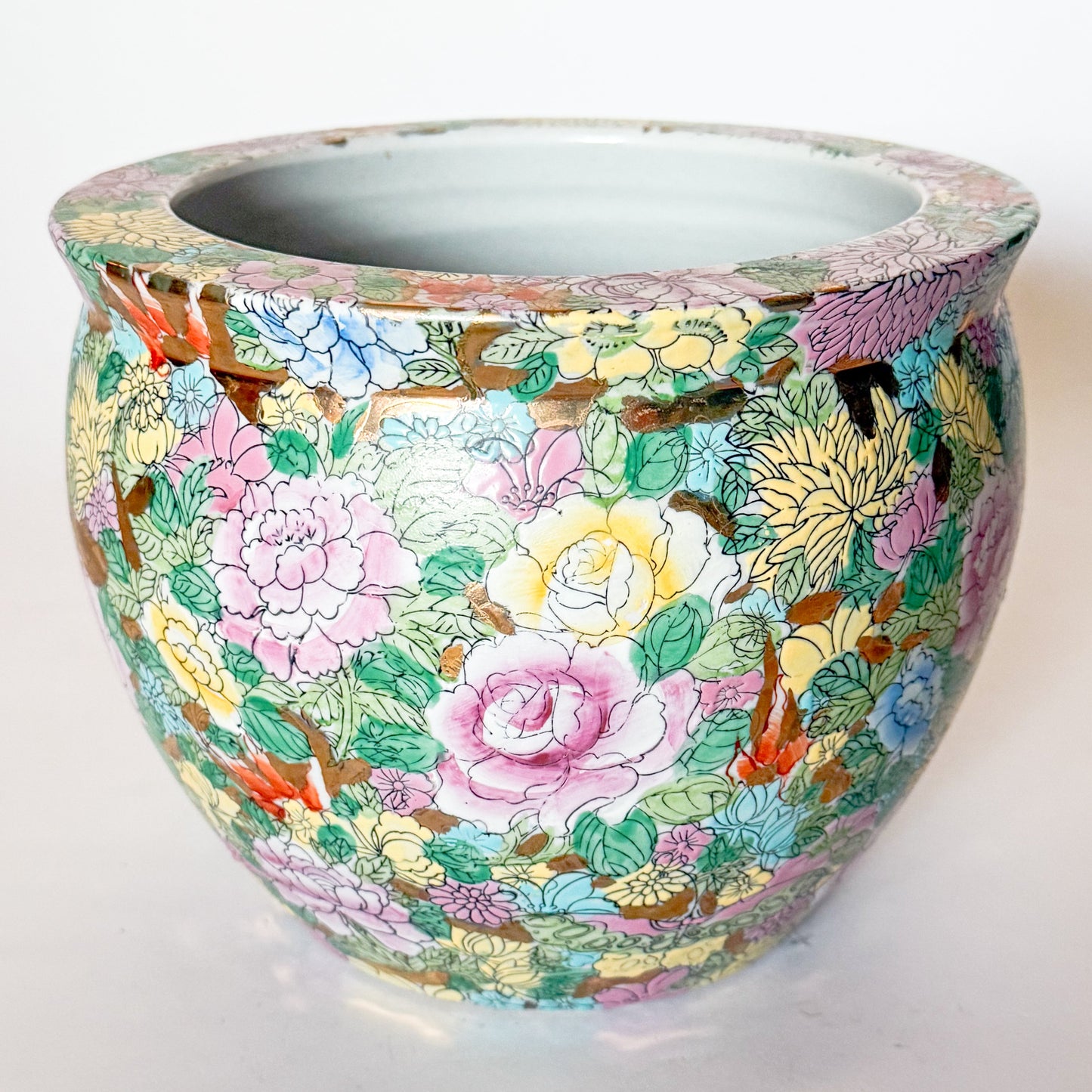 Vintage Chinese Ceramic Porcelain Mille Fleur Thousand Flowers Jardiniere Planter