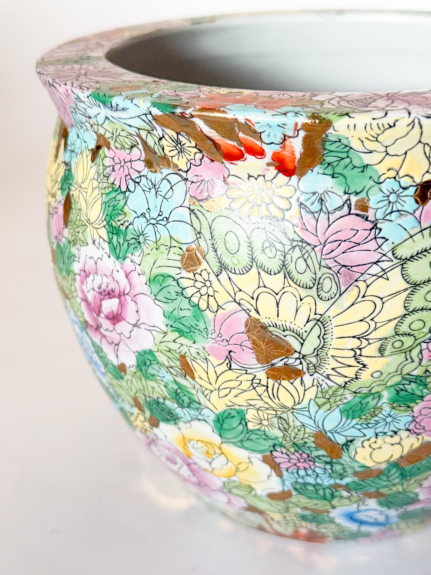 Vintage Chinese Ceramic Porcelain Mille Fleur Thousand Flowers Jardiniere Planter