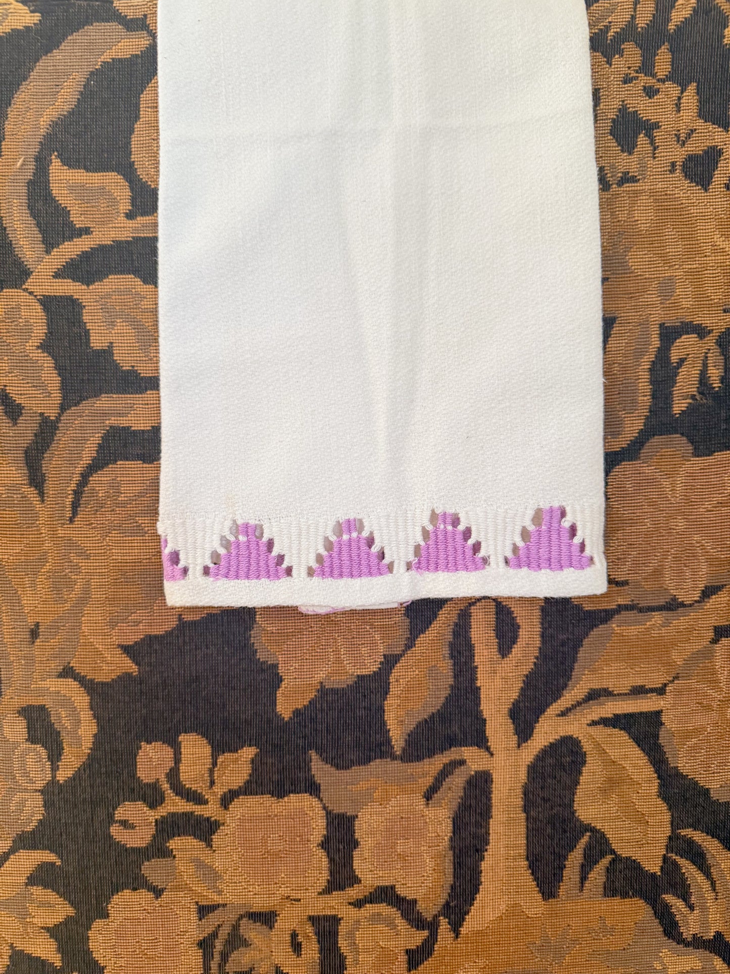 Vintage Cotton Tea Towel - White with Orchid Purple Trim