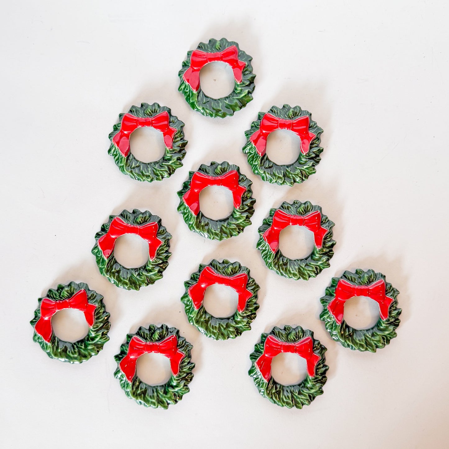 Vintage Ceramic Christmas Wreath Napkin Rings, Set of 11