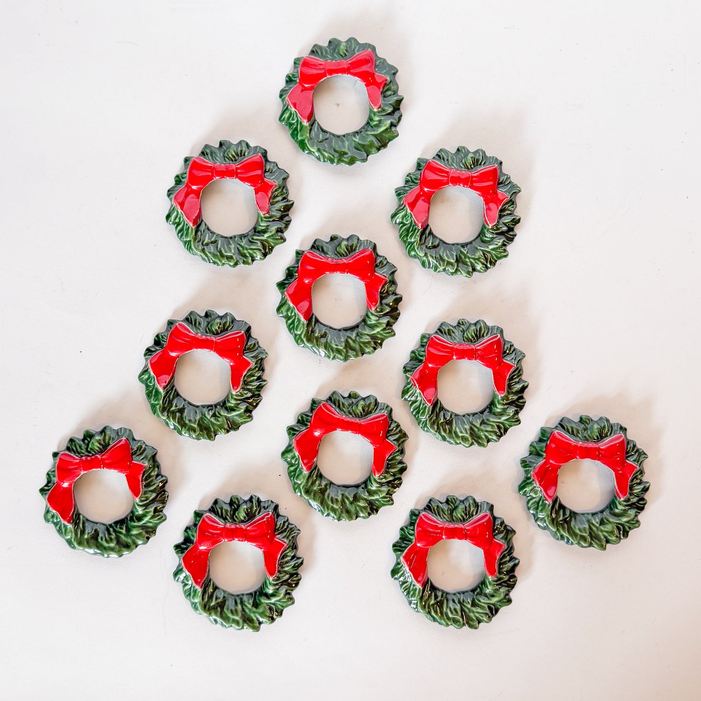 Vintage Ceramic Christmas Wreath Napkin Rings, Set of 11