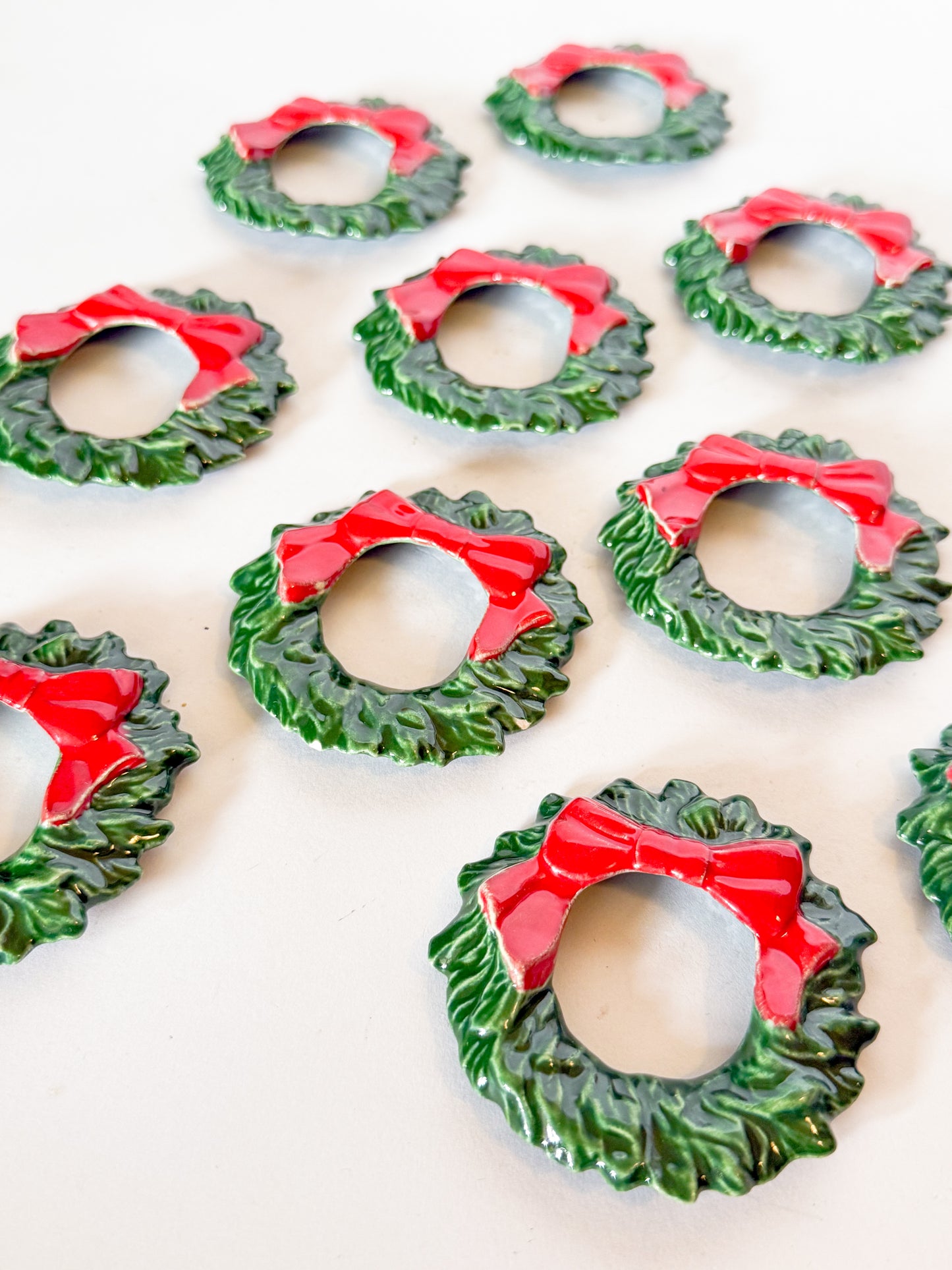 Vintage Ceramic Christmas Wreath Napkin Rings, Set of 11