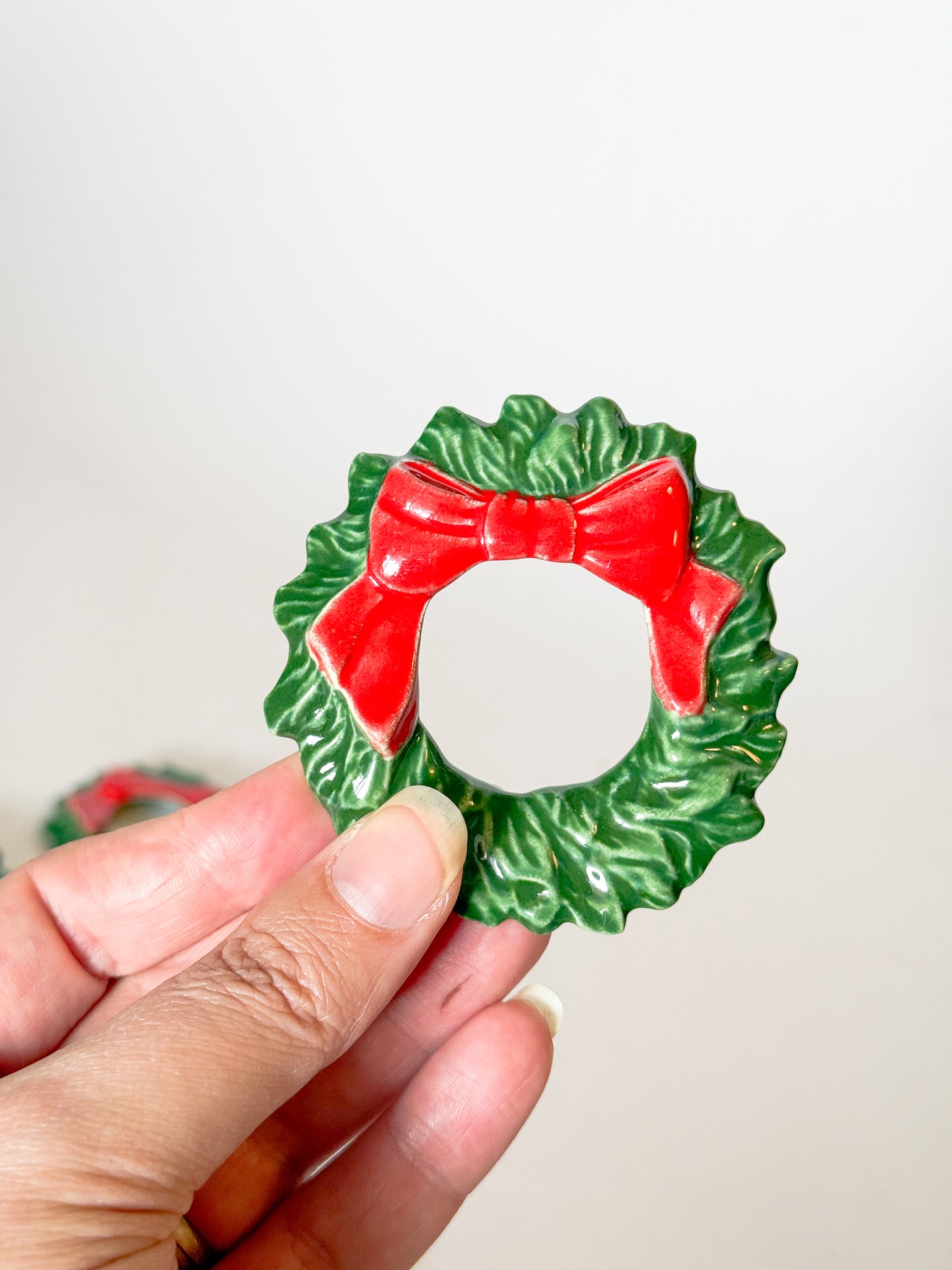 Vintage Ceramic Christmas Wreath Napkin Rings, Set of 11