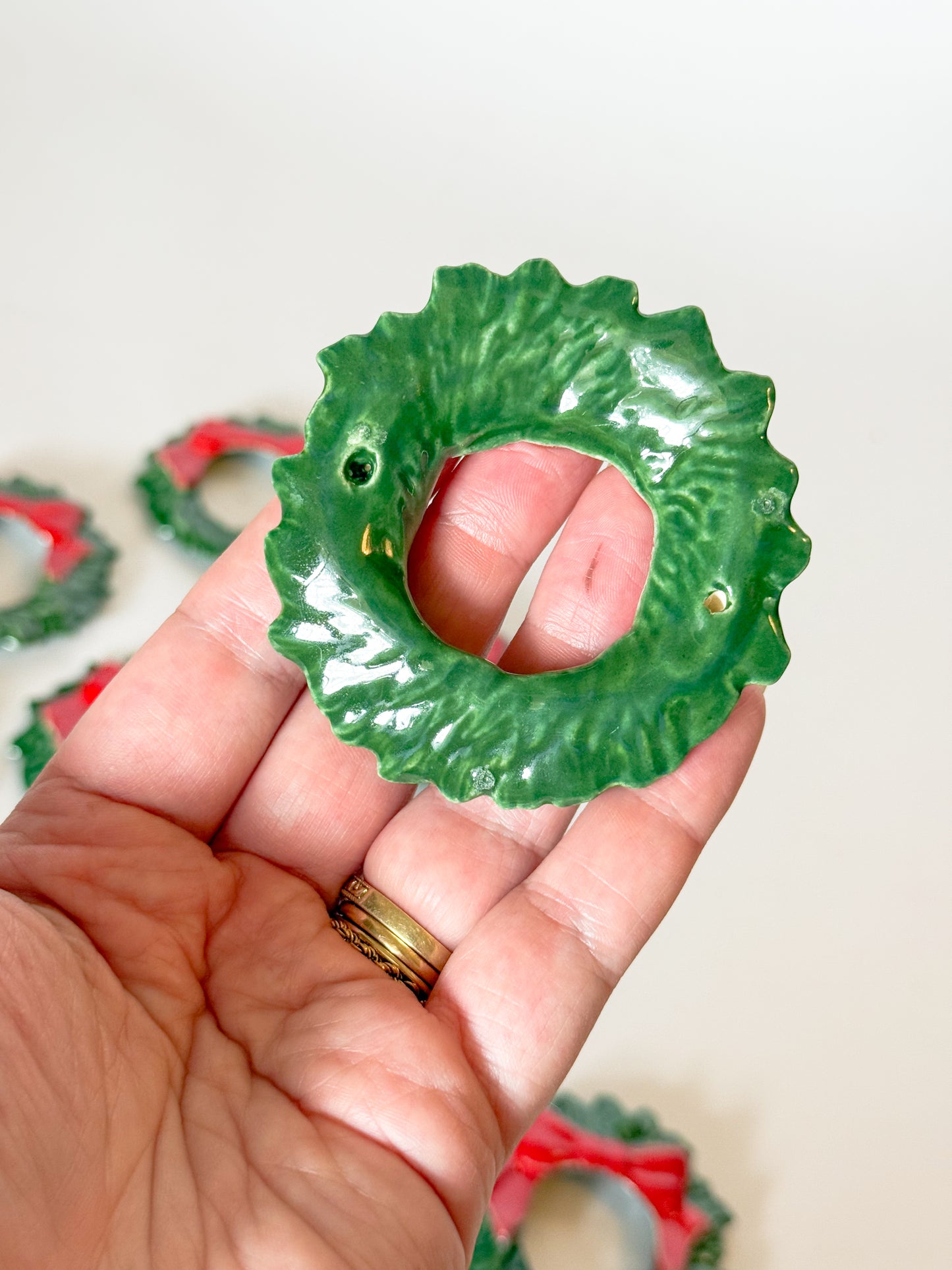 Vintage Ceramic Christmas Wreath Napkin Rings, Set of 11