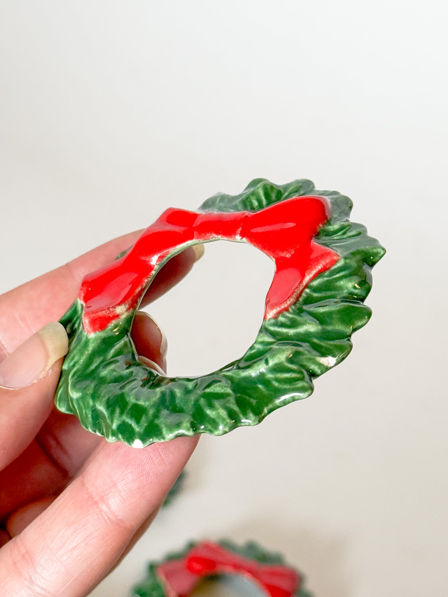 Vintage Ceramic Christmas Wreath Napkin Rings, Set of 11
