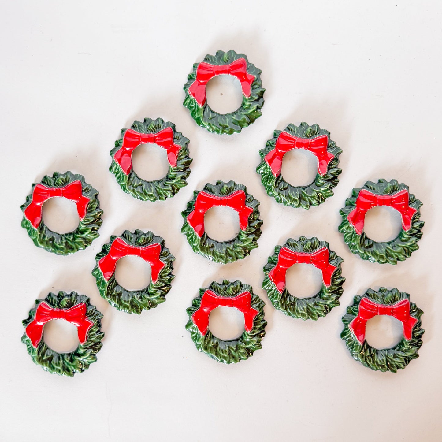 Vintage Ceramic Christmas Wreath Napkin Rings, Set of 11