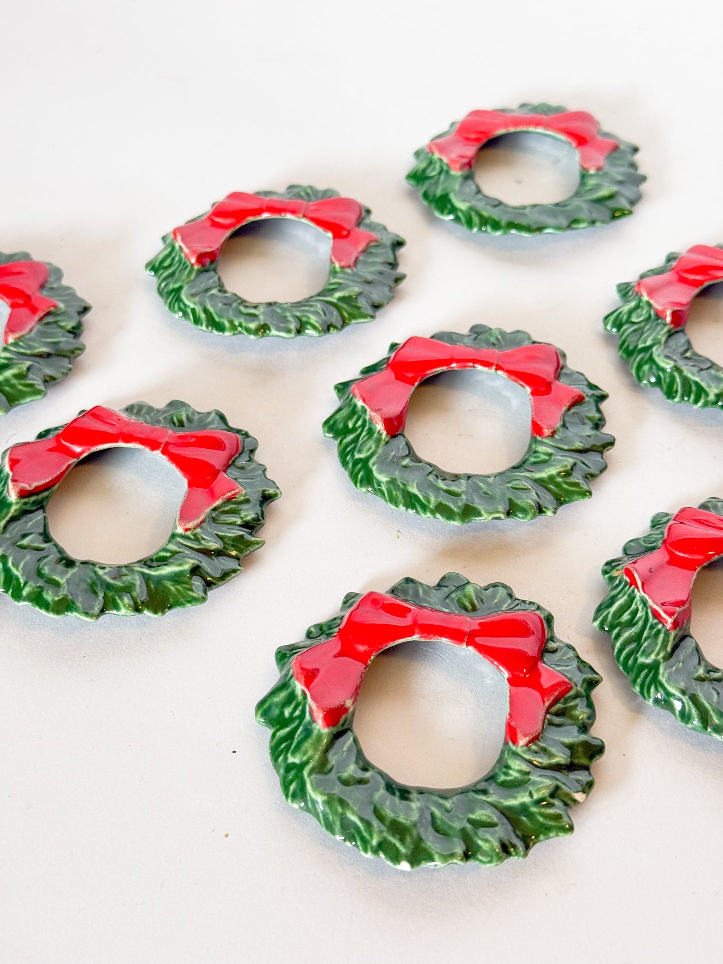Vintage Ceramic Christmas Wreath Napkin Rings, Set of 11
