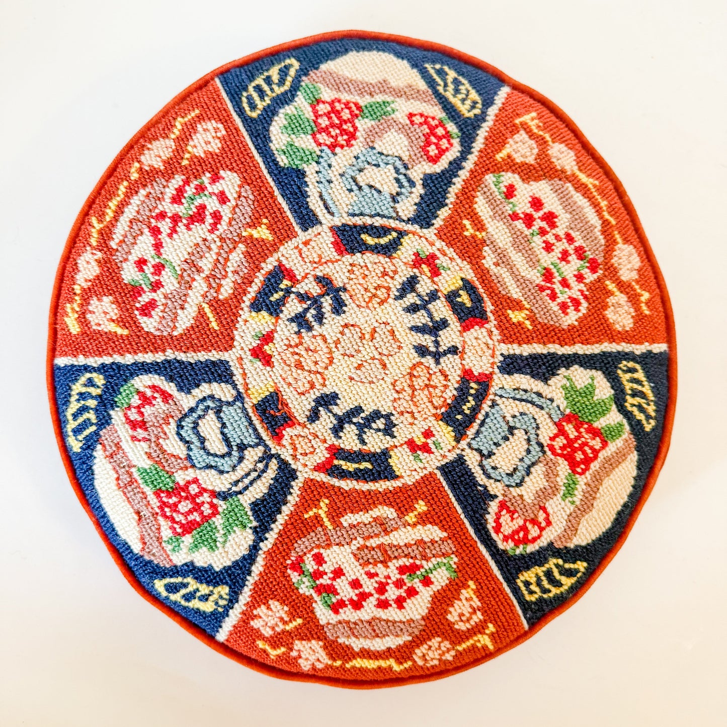 Vintage Imari Needlepoint and Velvet Pillow