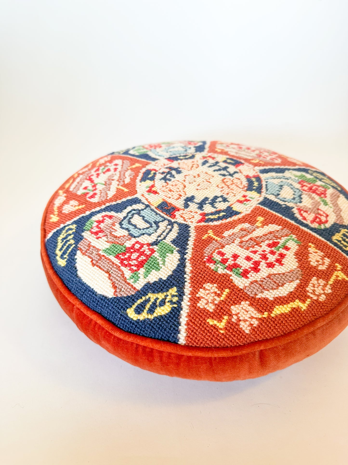 Vintage Imari Needlepoint and Velvet Pillow