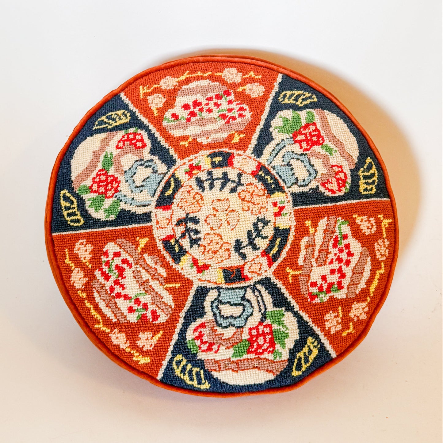 Vintage Imari Needlepoint and Velvet Pillow