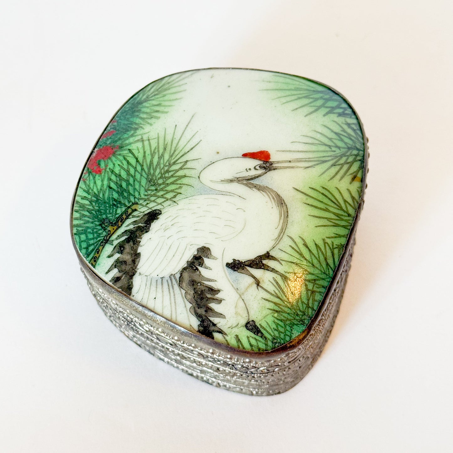 Vintage Crane Porcelain Shard Trinket Box