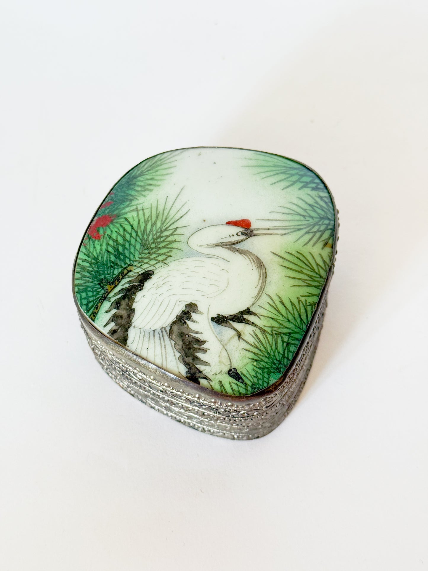 Vintage Crane Porcelain Shard Trinket Box
