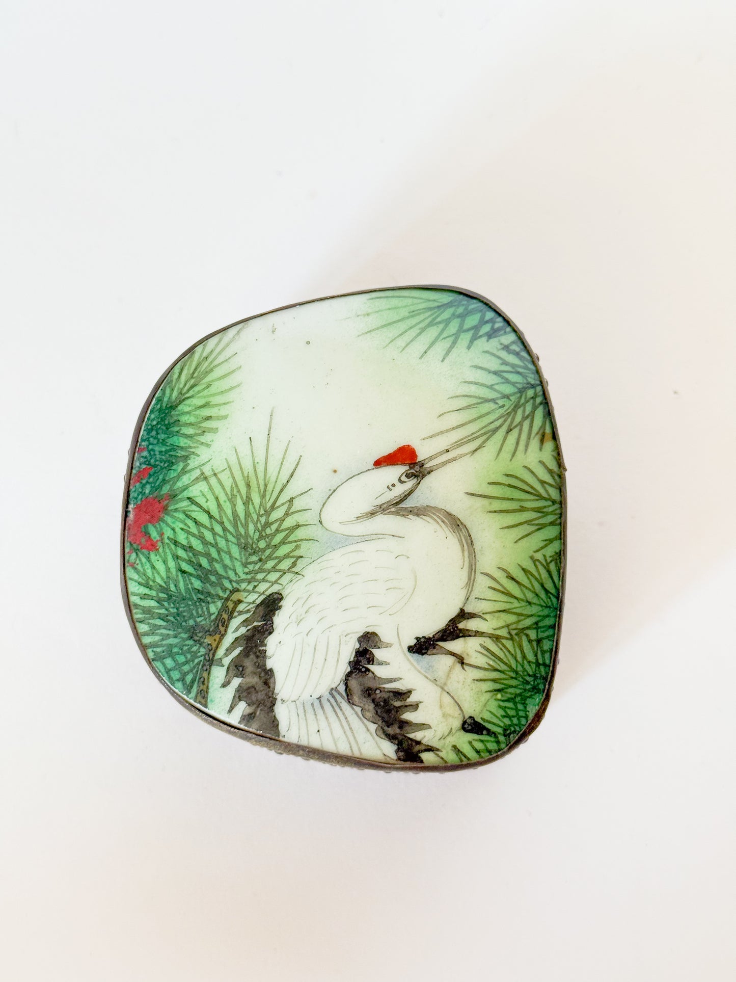Vintage Crane Porcelain Shard Trinket Box