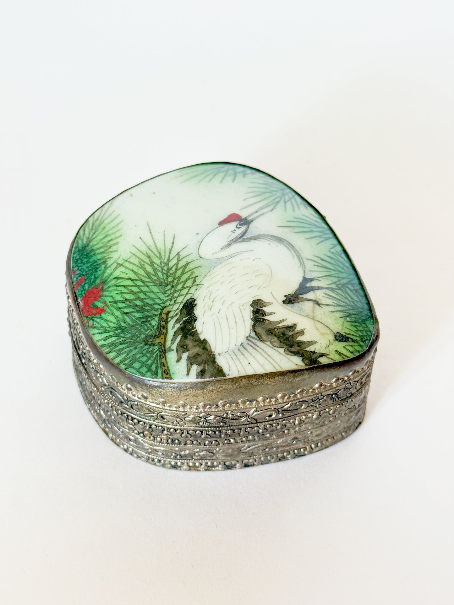 Vintage Crane Porcelain Shard Trinket Box