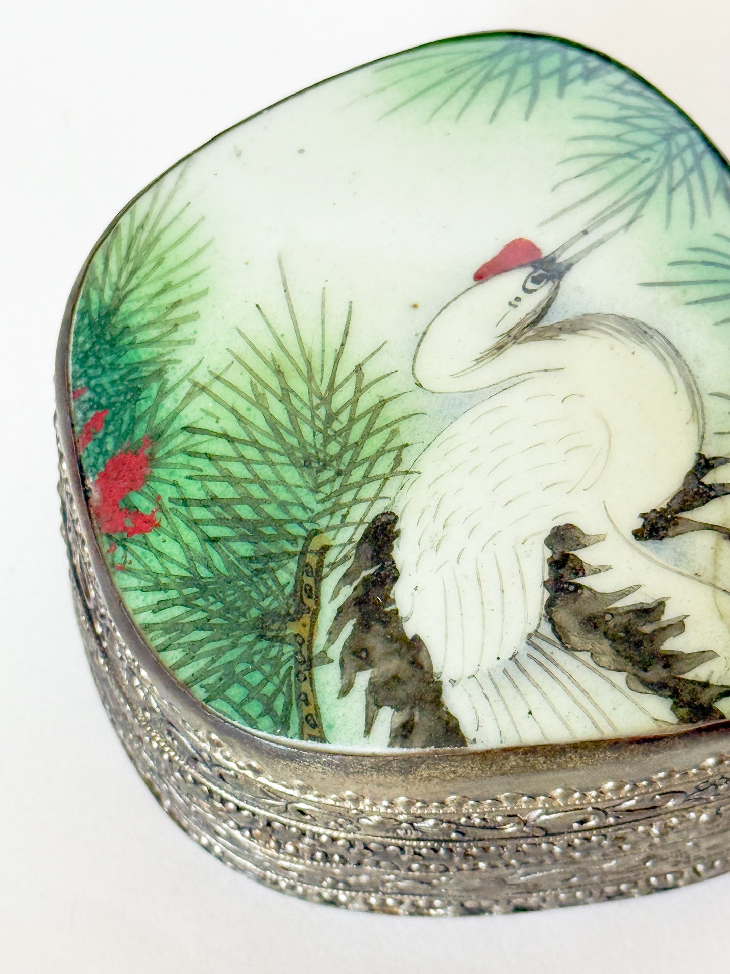 Vintage Crane Porcelain Shard Trinket Box