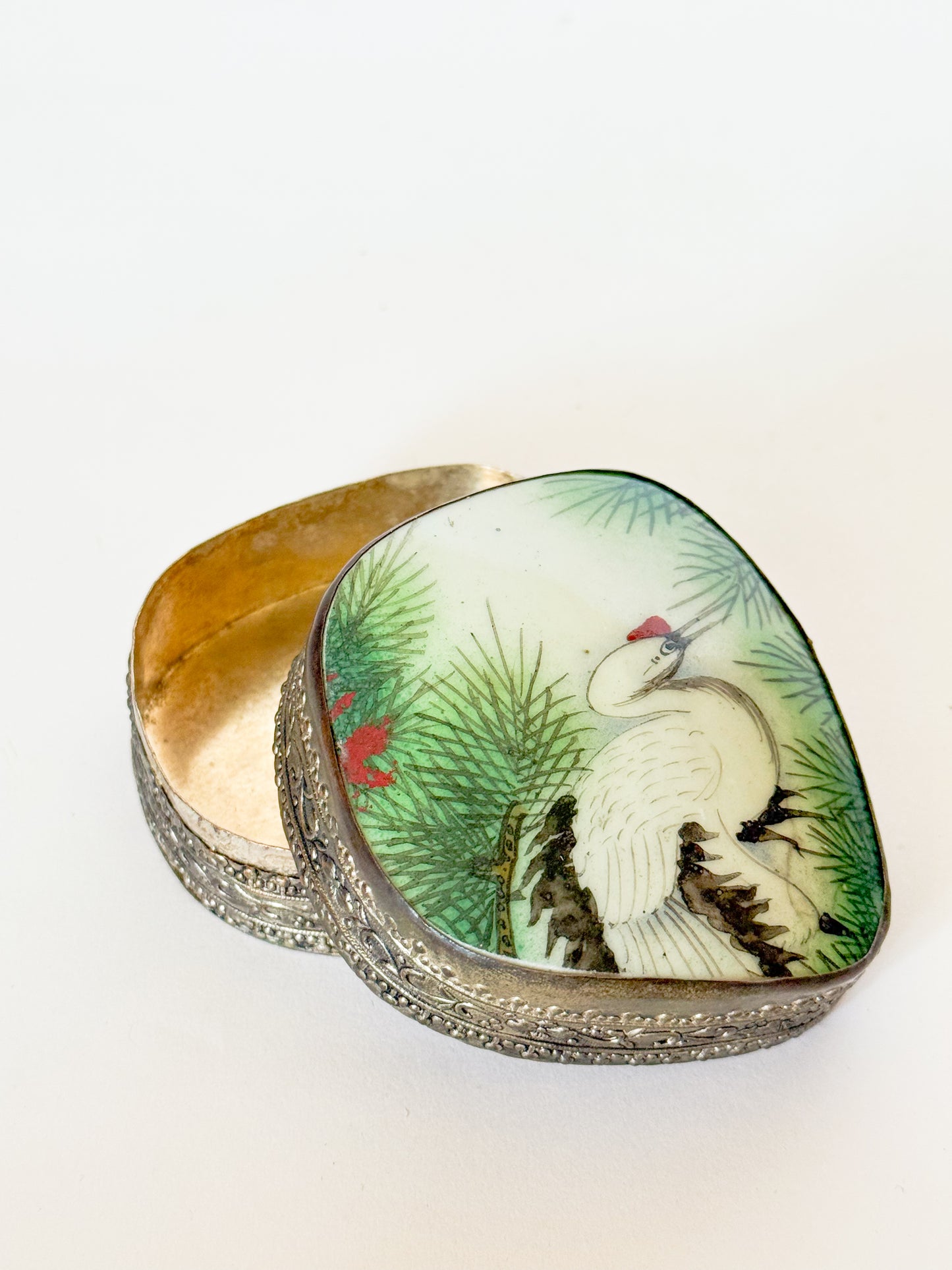 Vintage Crane Porcelain Shard Trinket Box