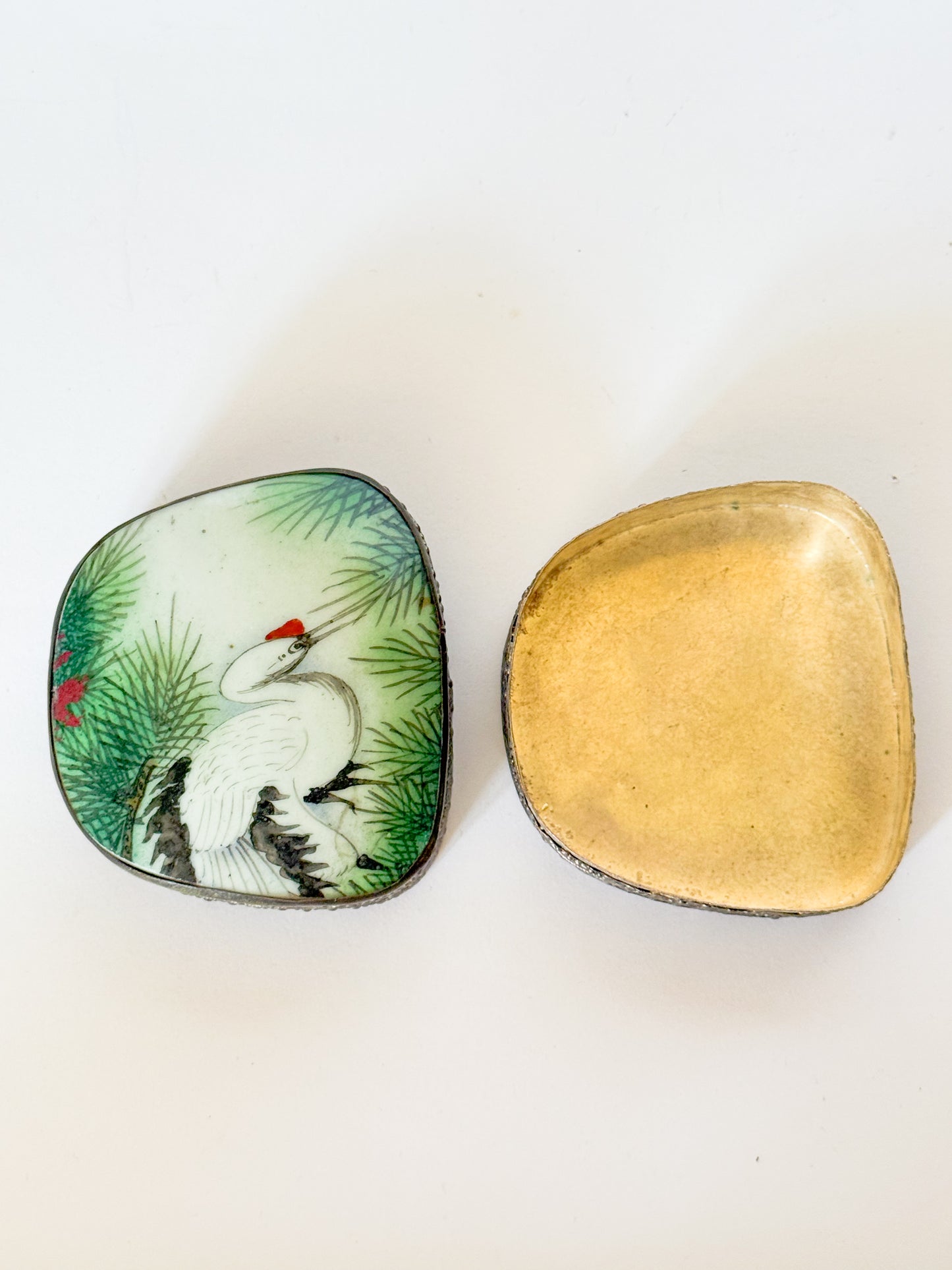 Vintage Crane Porcelain Shard Trinket Box