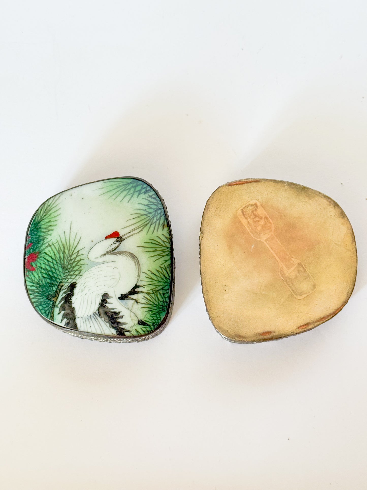 Vintage Crane Porcelain Shard Trinket Box