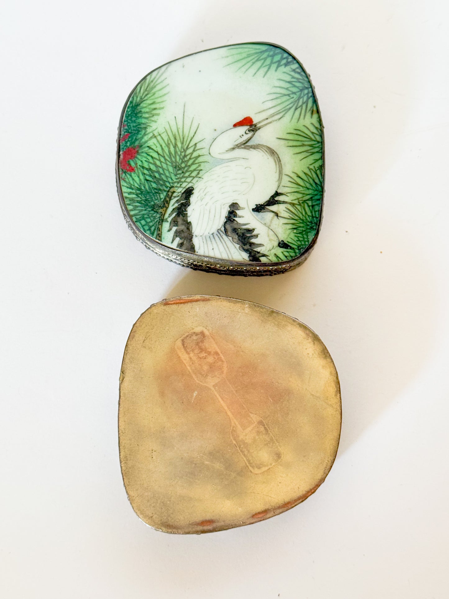 Vintage Crane Porcelain Shard Trinket Box