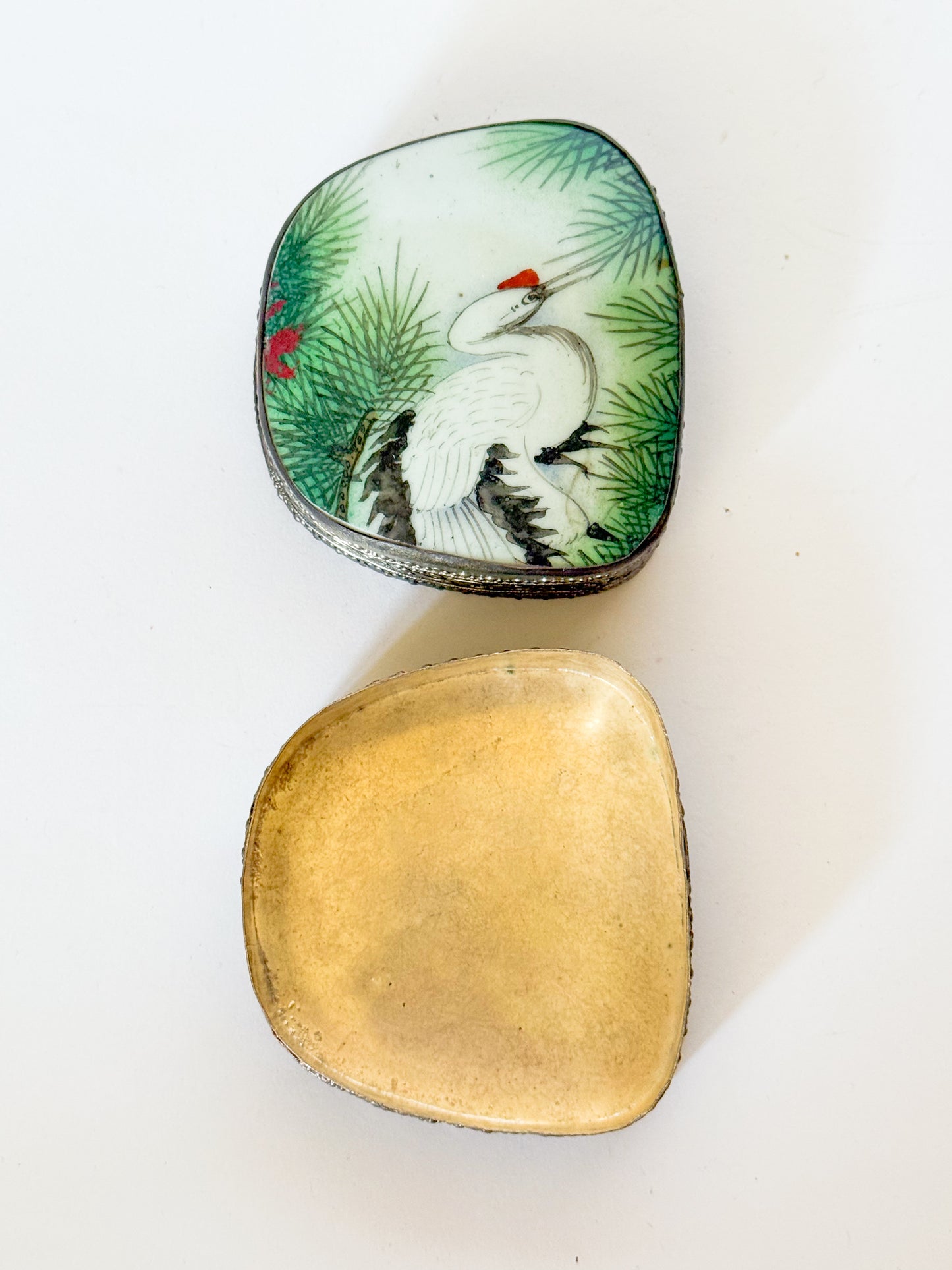 Vintage Crane Porcelain Shard Trinket Box