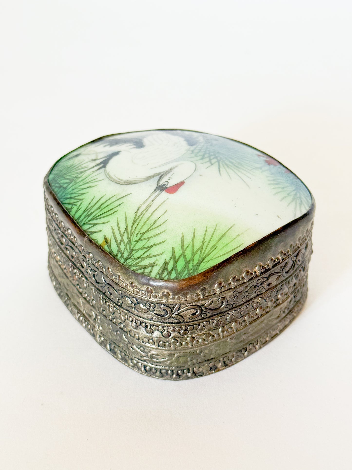 Vintage Crane Porcelain Shard Trinket Box