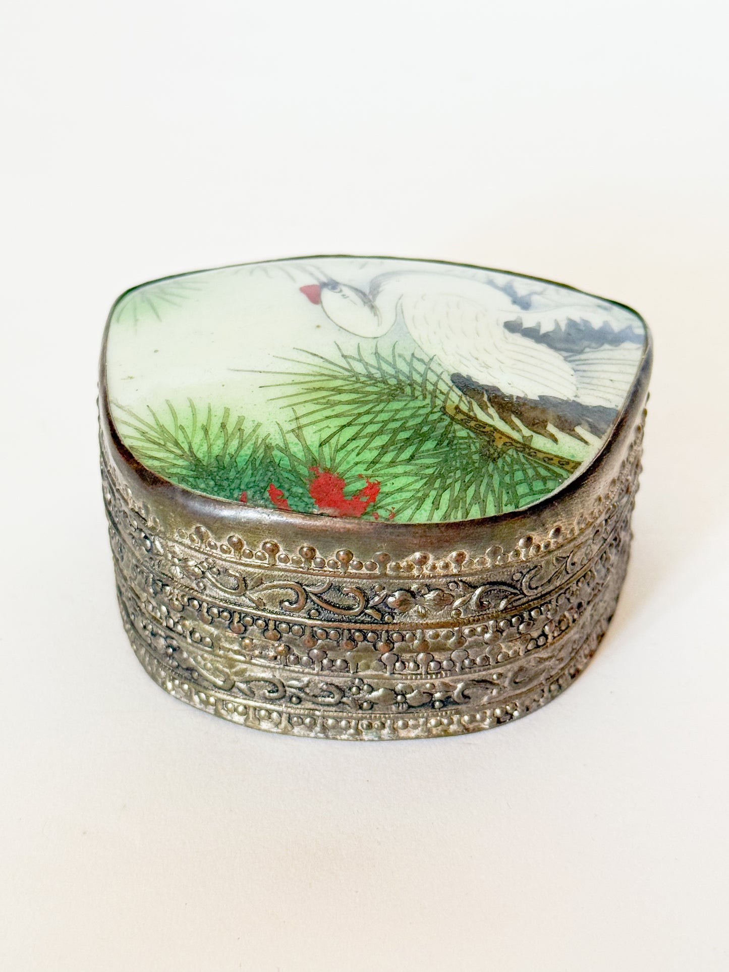 Vintage Crane Porcelain Shard Trinket Box