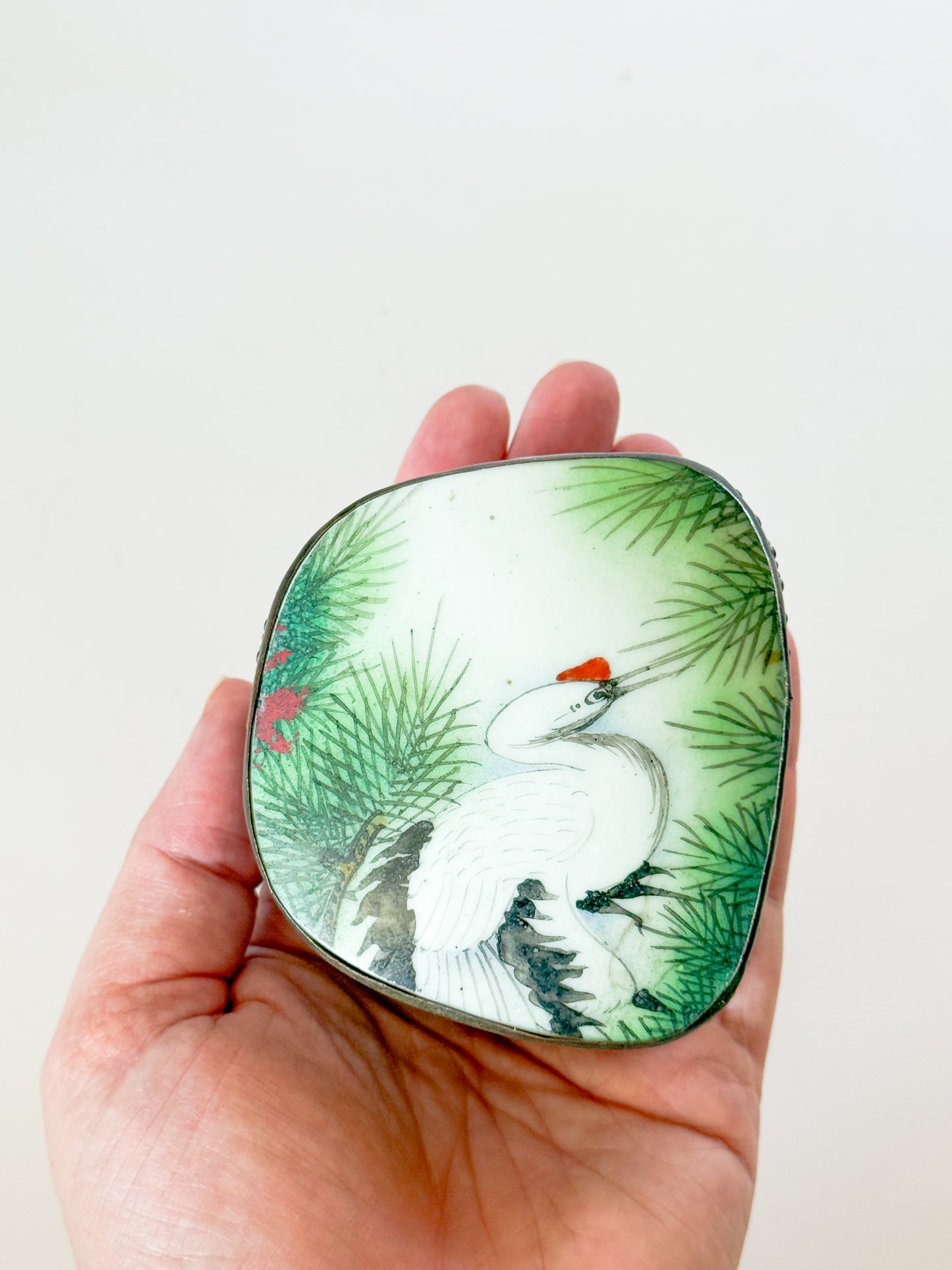 Vintage Crane Porcelain Shard Trinket Box