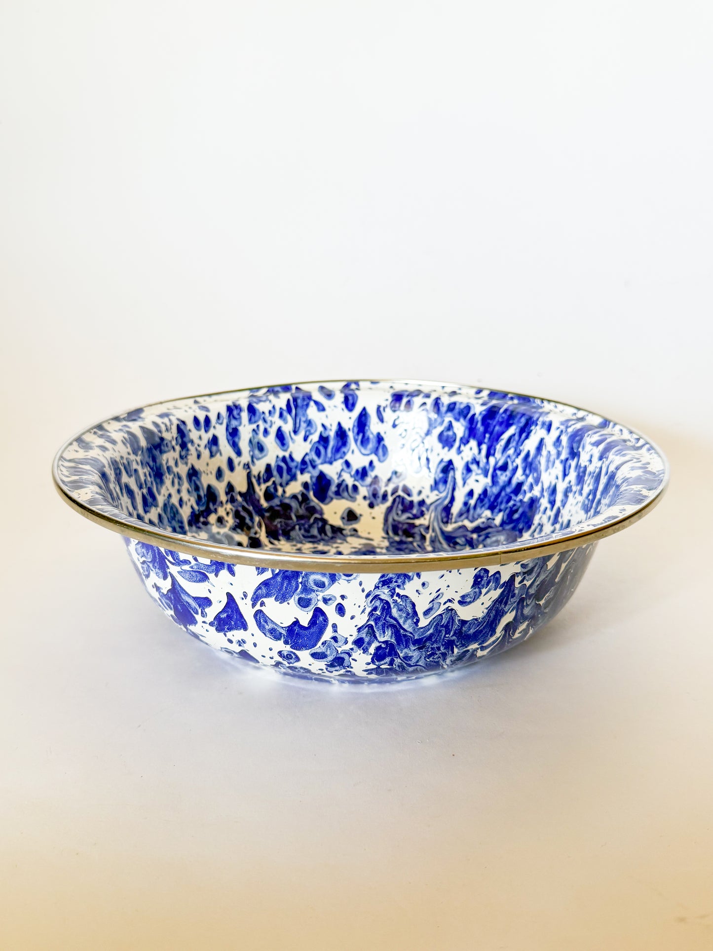 Blue and White Splatterware Enamel Mixing/Serving Bowl
