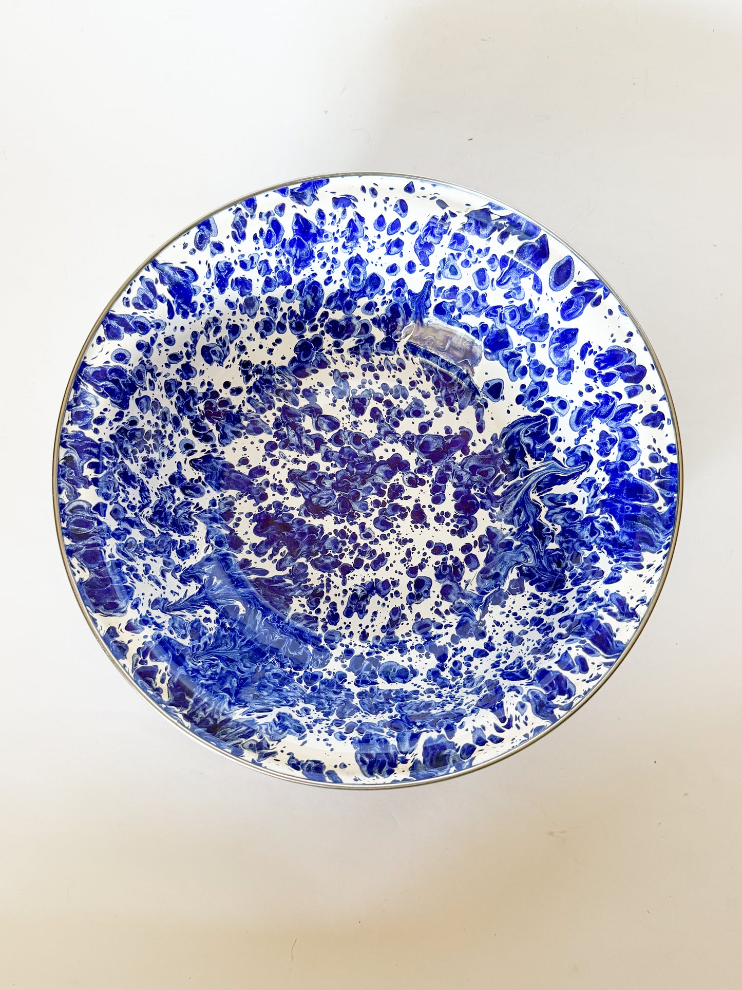 Blue and White Splatterware Enamel Mixing/Serving Bowl