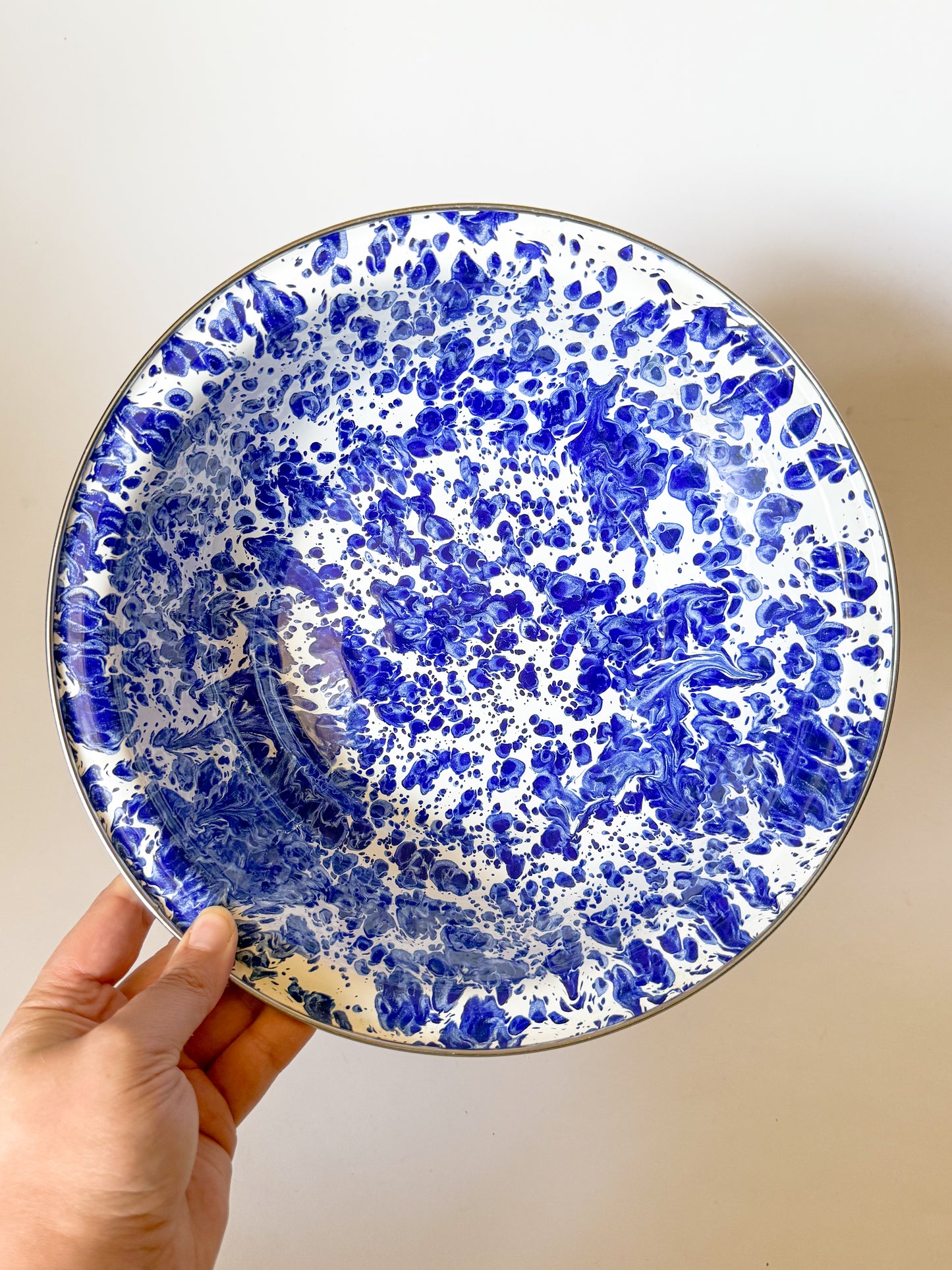 Blue and White Splatterware Enamel Mixing/Serving Bowl