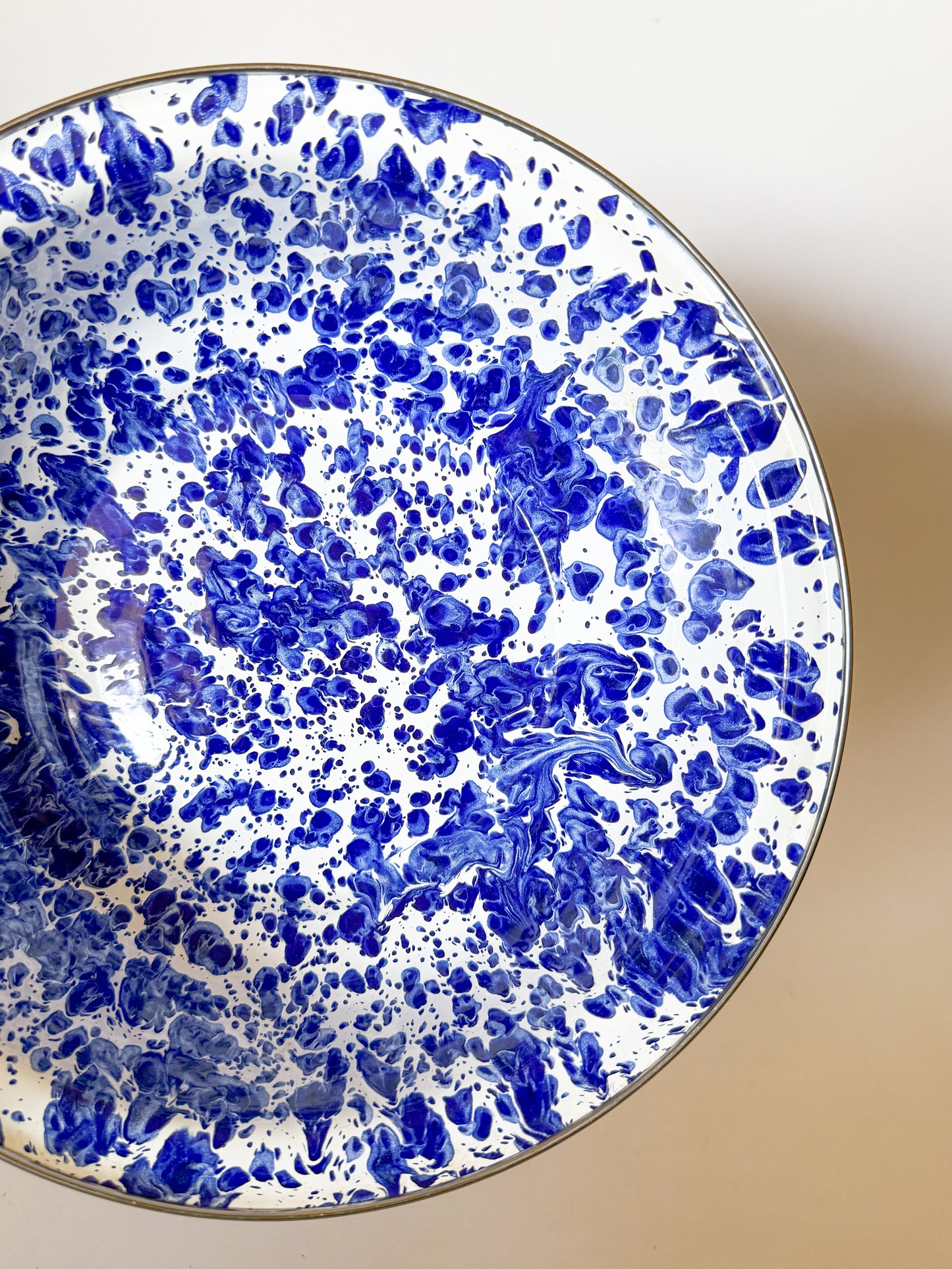 Blue and White Splatterware Enamel Mixing/Serving Bowl