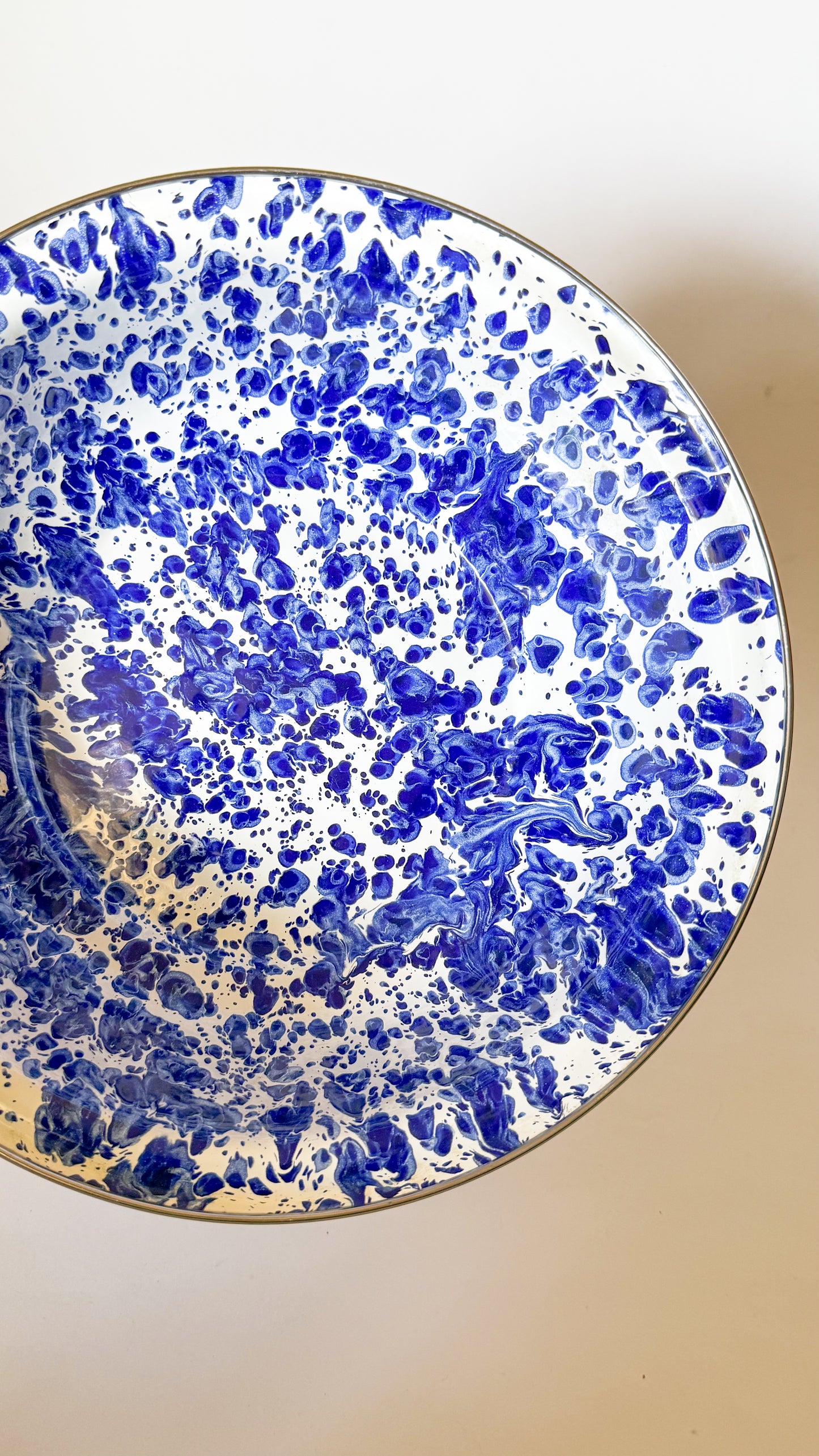 Blue and White Splatterware Enamel Mixing/Serving Bowl