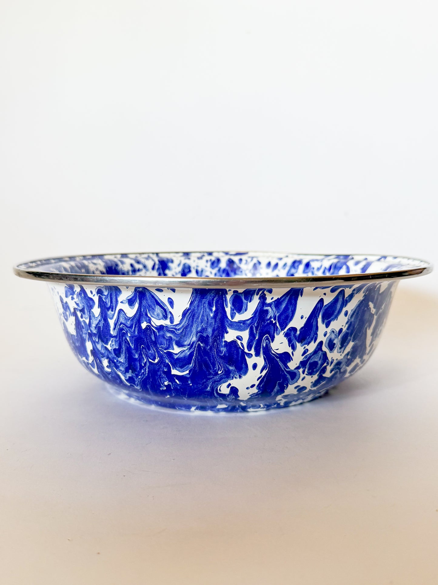 Blue and White Splatterware Enamel Mixing/Serving Bowl