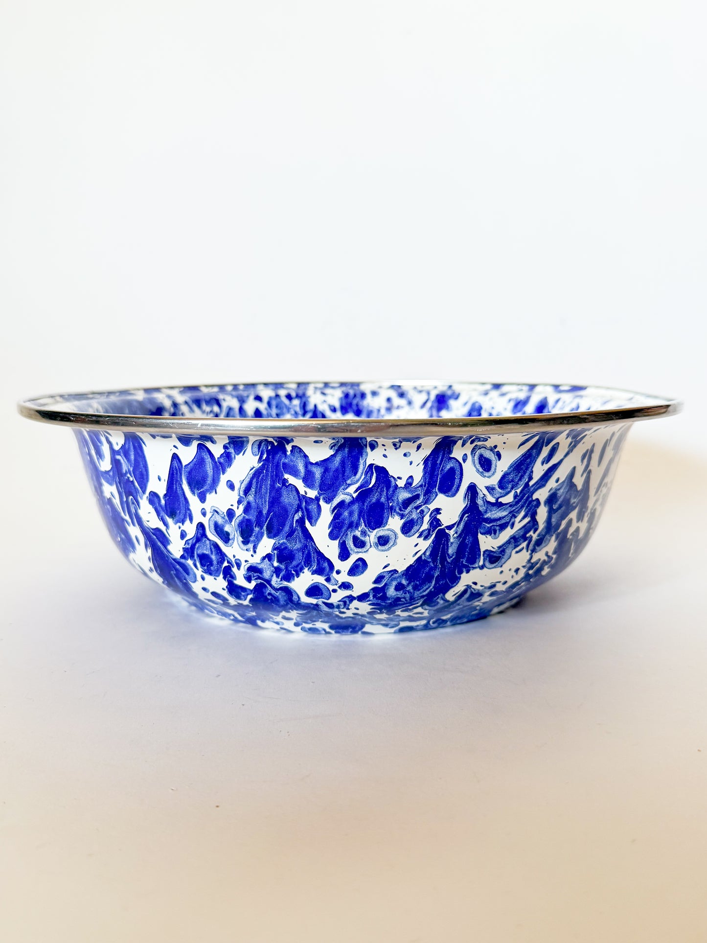 Blue and White Splatterware Enamel Mixing/Serving Bowl