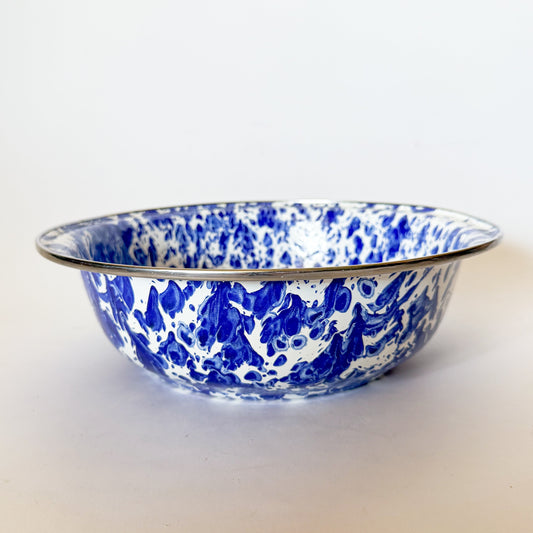 Blue and White Splatterware Enamel Mixing/Serving Bowl