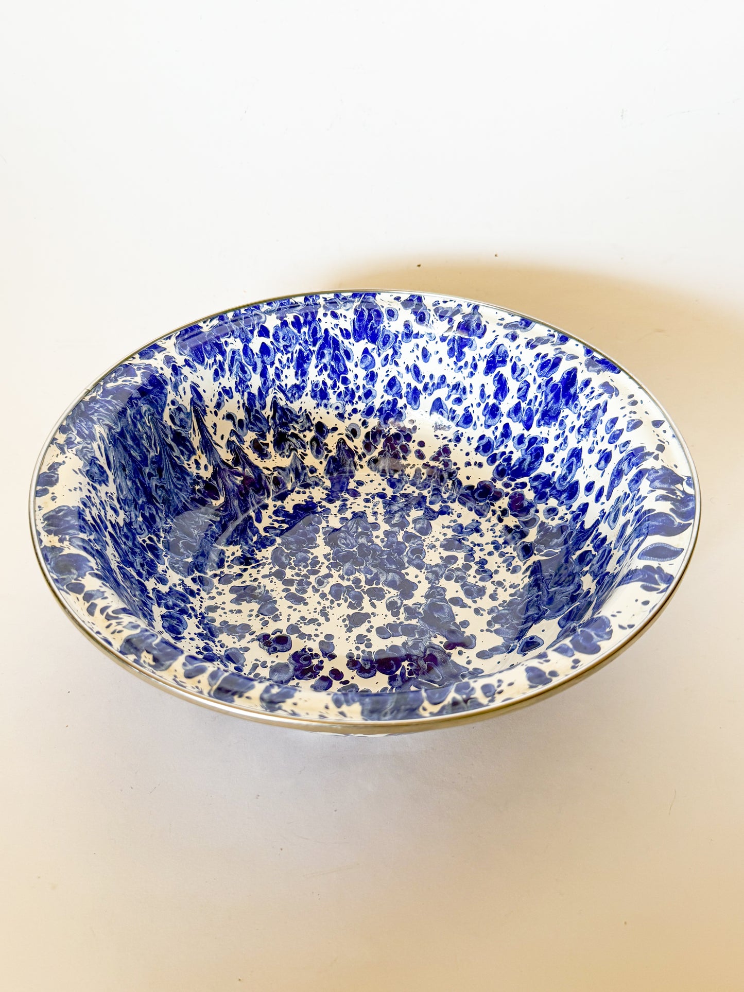 Blue and White Splatterware Enamel Mixing/Serving Bowl