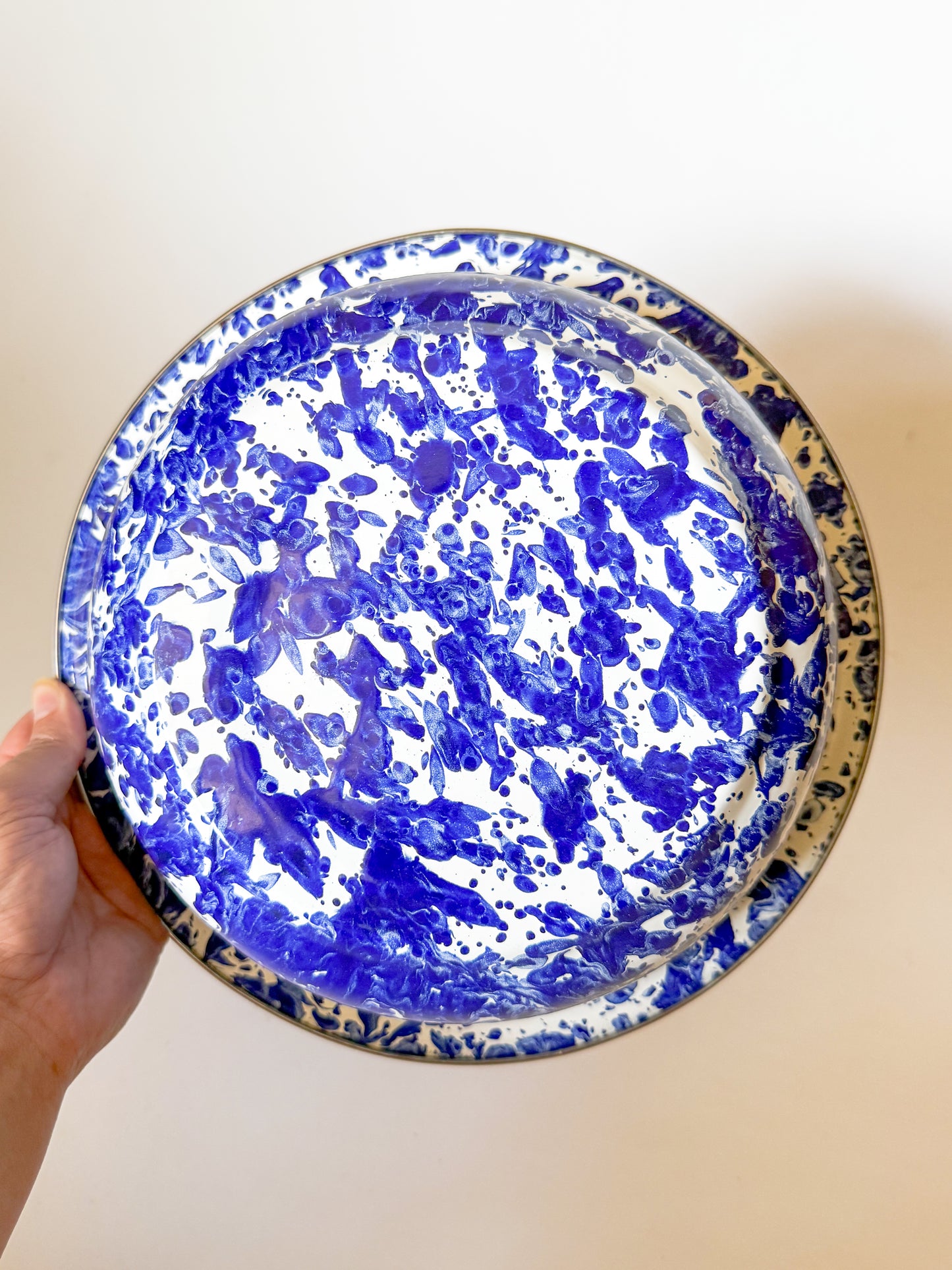 Blue and White Splatterware Enamel Mixing/Serving Bowl