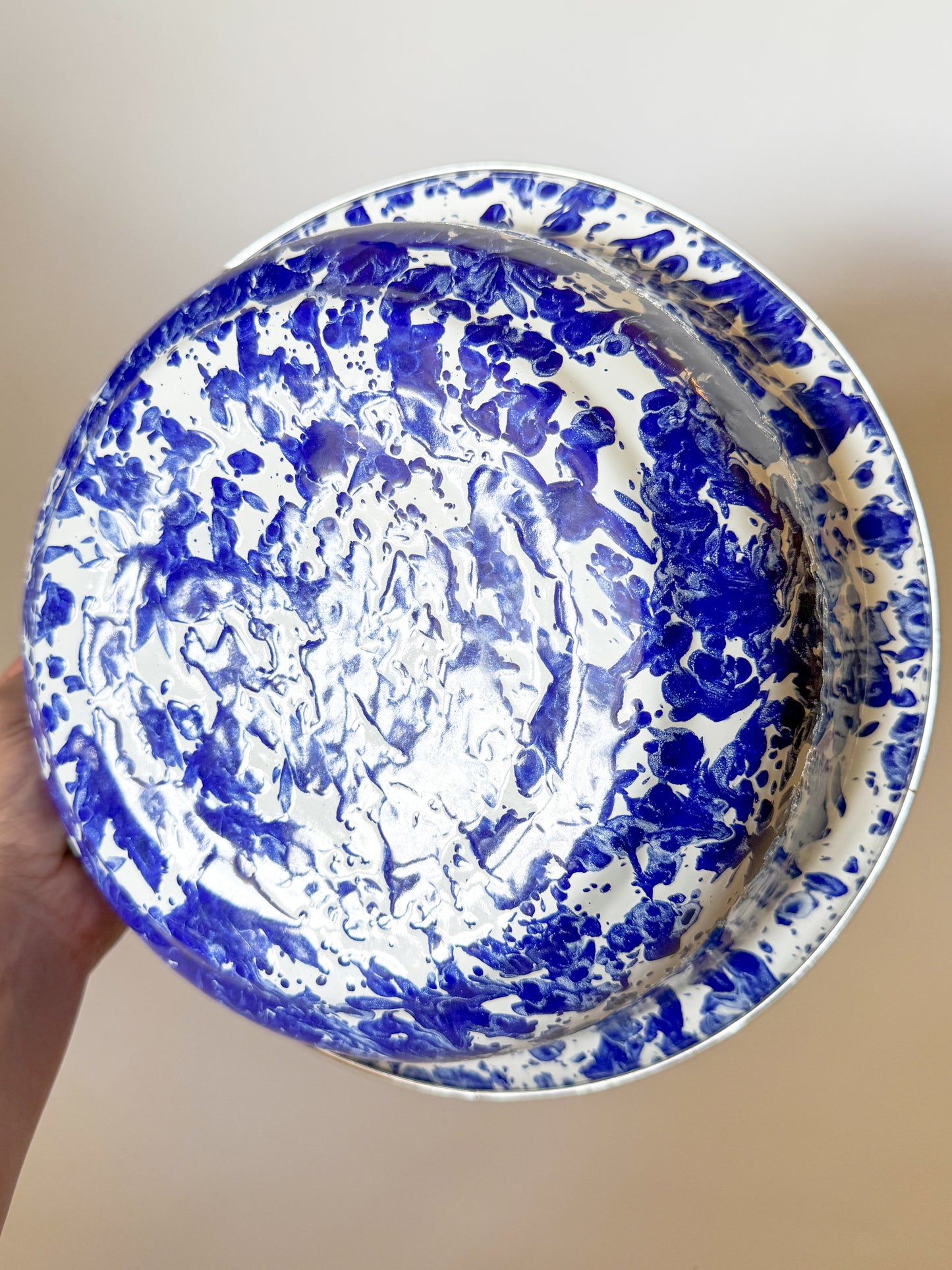 Blue and White Splatterware Enamel Mixing/Serving Bowl