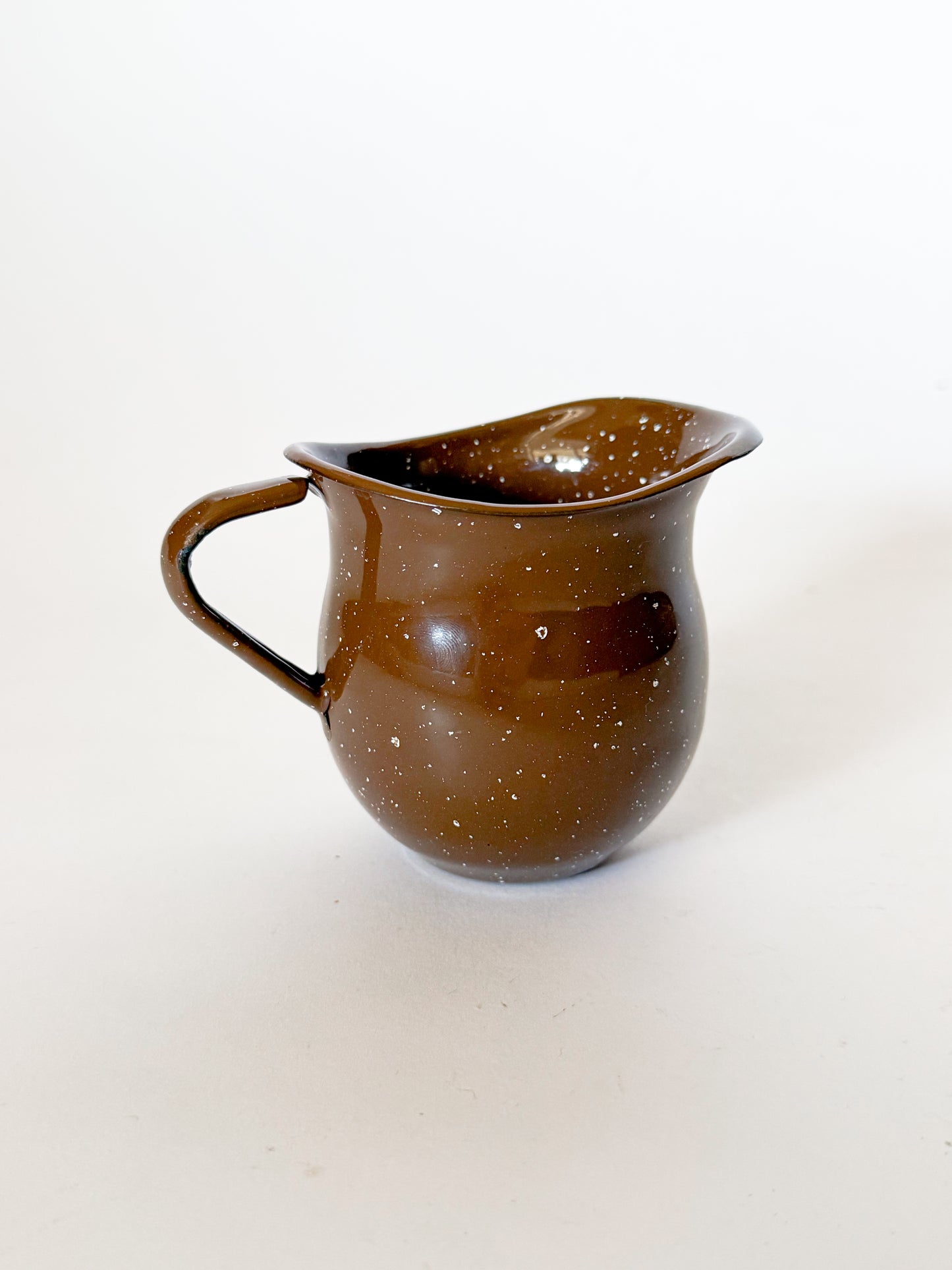 Vintage Mexican Brown Splatter Enamelware Creamer Pitcher